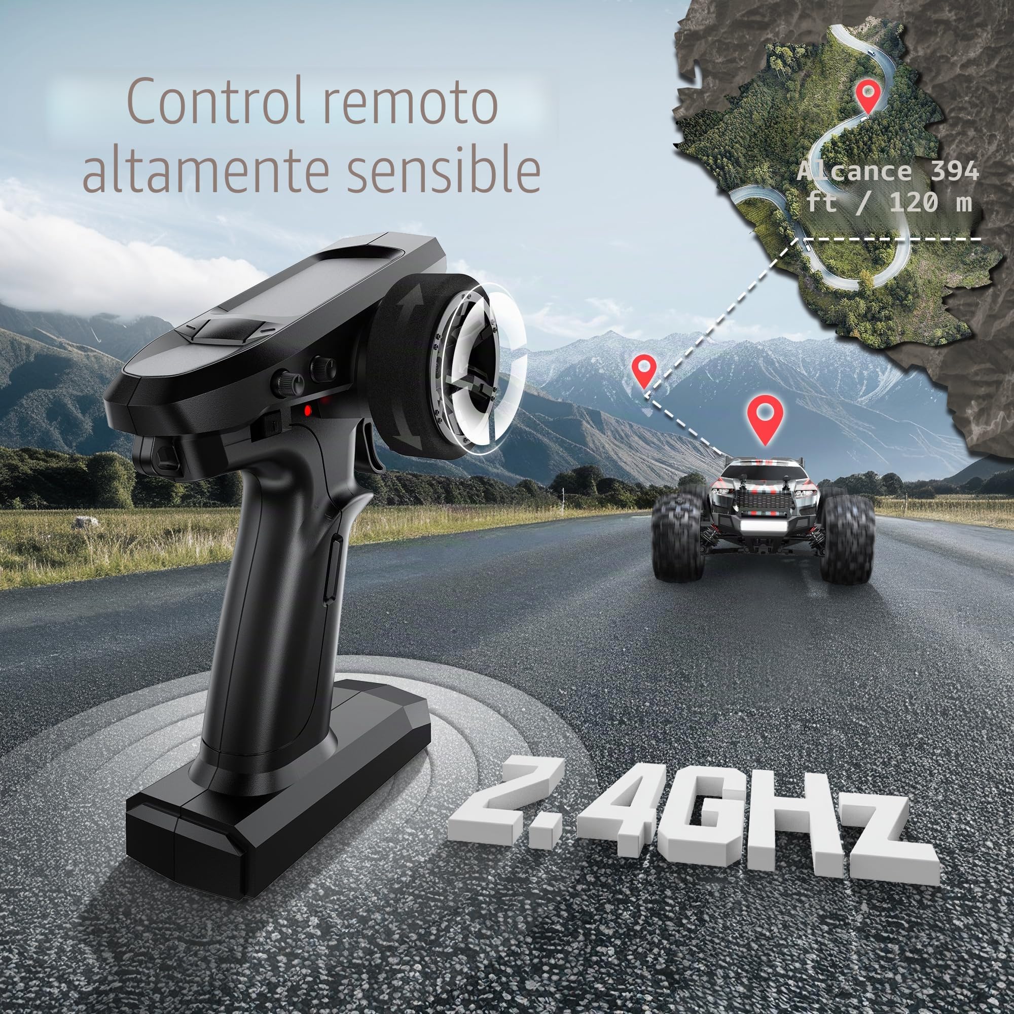 Evmore Coche Teledirigido 1:16, 4WD Coche Radiocontrol de Alta Velocidad Sin Escobillas, 70 km/h 4x4 RC Coche con 2 Baterías 40min, 2.4Ghz Control Remoto de Carreras Todoterreno para Niños Adultos