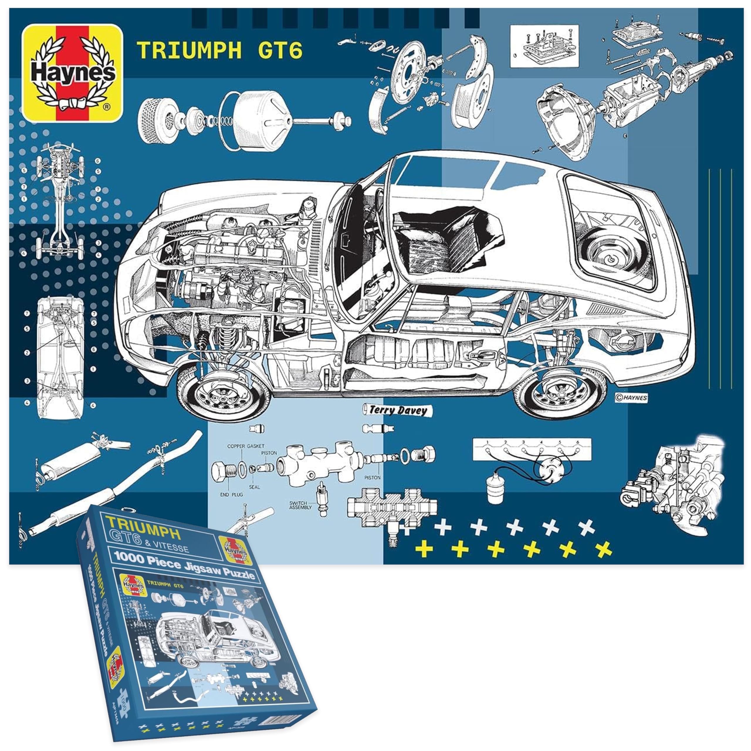 Haynes 1000‑Piece British Sports Car Puzzle Collection – Classic Triumph & MG Models, Premium Vintage Automotive Jigsaw Gift for Car Enthusiasts (Triumph GT6)