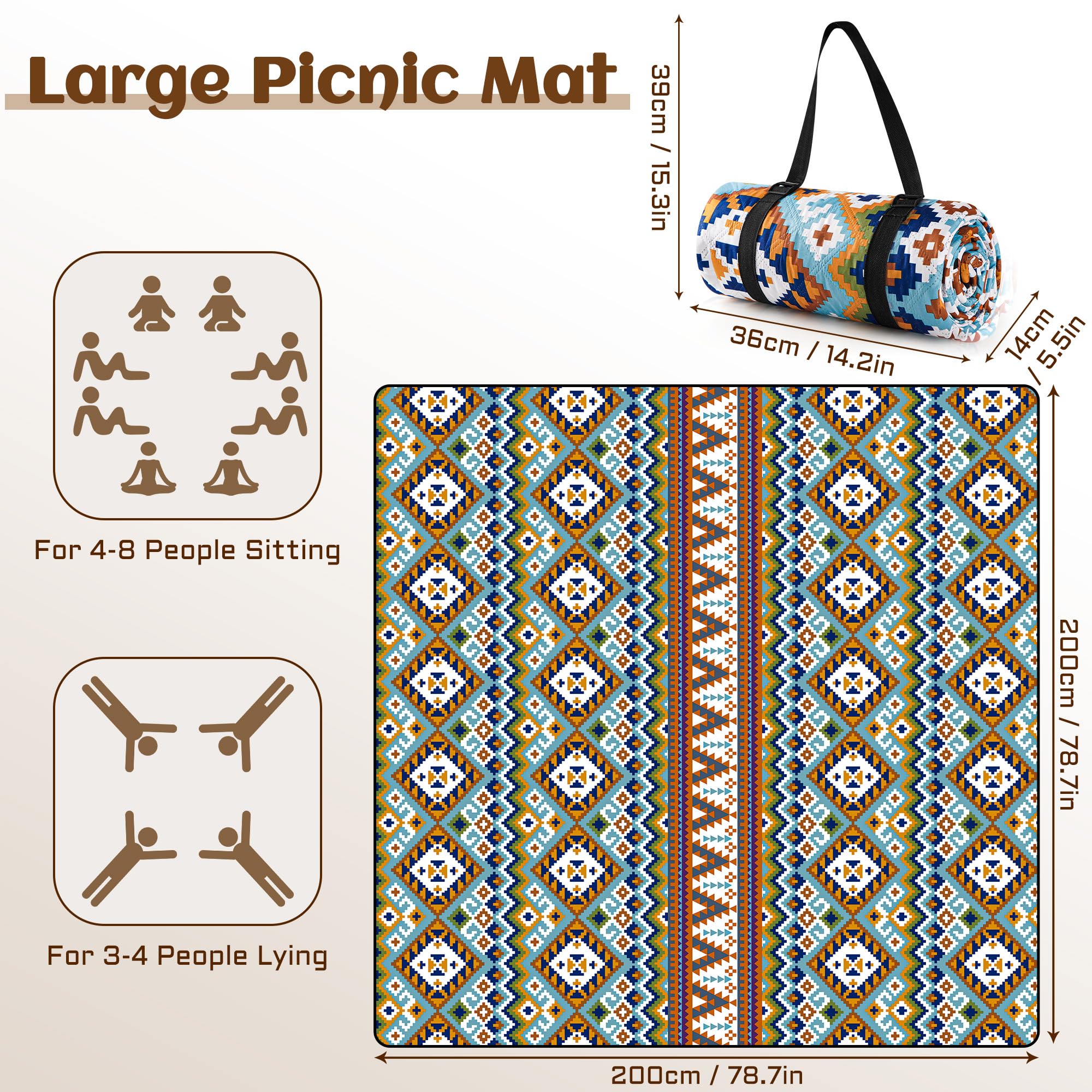 Telo Da Picnic Impermeabile 200x200 Cm - Coperta Spiaggia Pieghevole Con Maniglia - Per Escursioni, Spiaggia, Campeggio - Foto 9