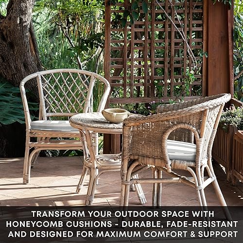 Miniatura 2 de Honeycomb Cojín de asiento redondeado de color marrón abedul sólido con textura para interiores y exteriores relleno de fibra reciclada, resistente