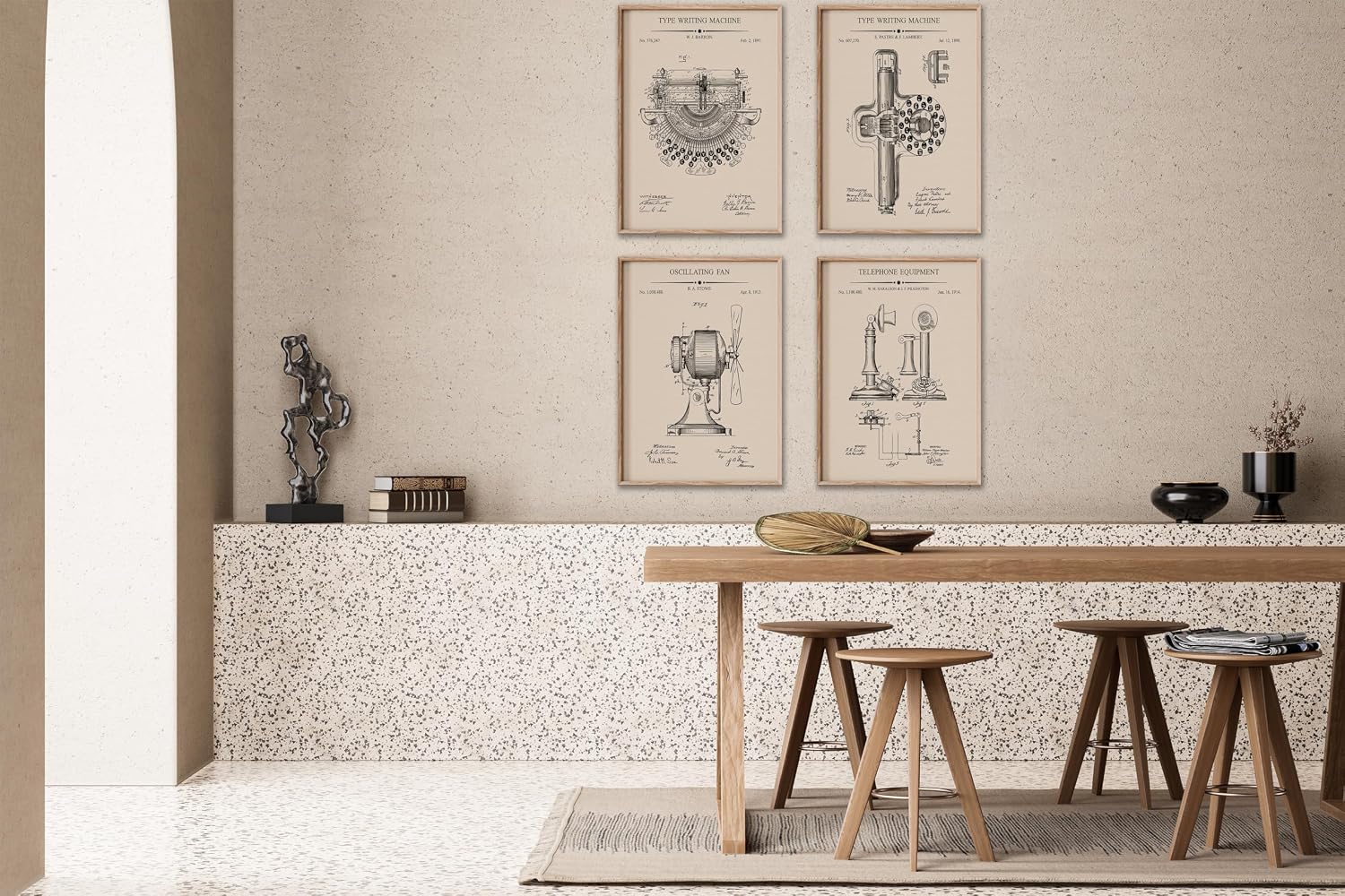 Poster Master 4-Piece Office Blueprint Poster - Type Writing Machine Patent Print - Circulating Fan Art - Telephone Equipment Design - Technical Drawing - Workplace Decor - 8x10 UNFRAMED