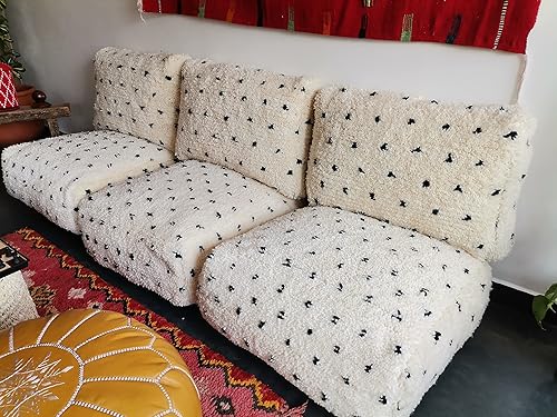 Miniatura 4 de FoamRush Sofá de piso de 3 plazas con diseño de lunares blancos marroquíes de 8 x 24 x 72 pulgadas sofá minimalista moderno sofá modular silla con