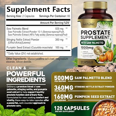 Built by Nature Prostate Supplement with Saw Palmetto - Advanced 3X Formula + Stinging Nettle and Pumpkin Seed Extract Urinary and Prostate Health Support for Men - 120 Capsules