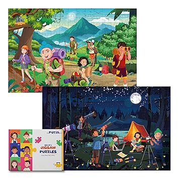 The Puzzl Co - Set of 2, 150 Pieces Adventure Jigsaw Puzzle for Kids, Hiking & Star Gazing, Large Size - 45 * 30 cms, Puzzle for Kids 6+ Years, Brain Teaser, Birthday Gift - image, photos