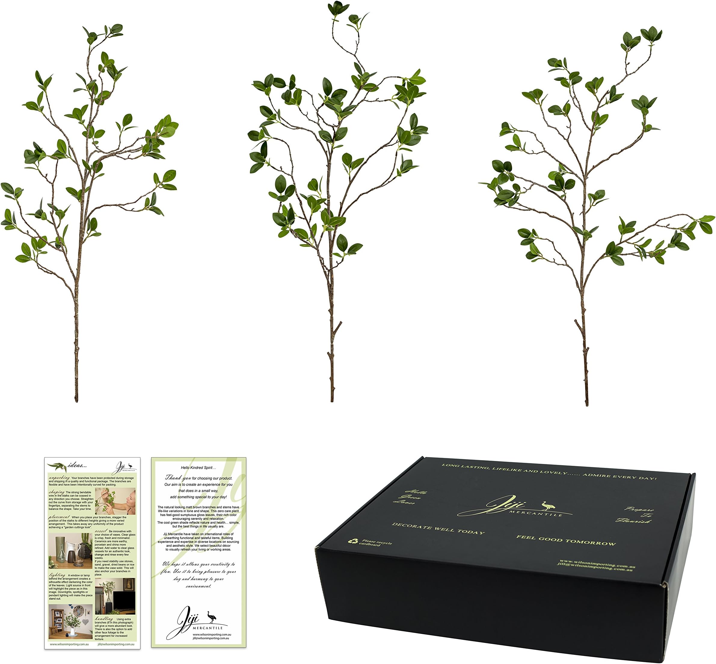 Ficus Eucalyptus Artificial Branches Greenery Stems twig Spray Silky Plant 31 inches Elegant Box Decorate Home Office, Holiday, Wedding Faux Fake Style