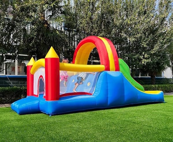 HuaKastro 16x7.2FT Inflatable Bounce House with 2 Racing Slides & Large Climbing Wall, 3 in 1 Kids Inflatable Trampoline Rainbow Jumping Castle Kids Backyard Playgrounds - with Air Blower - 3