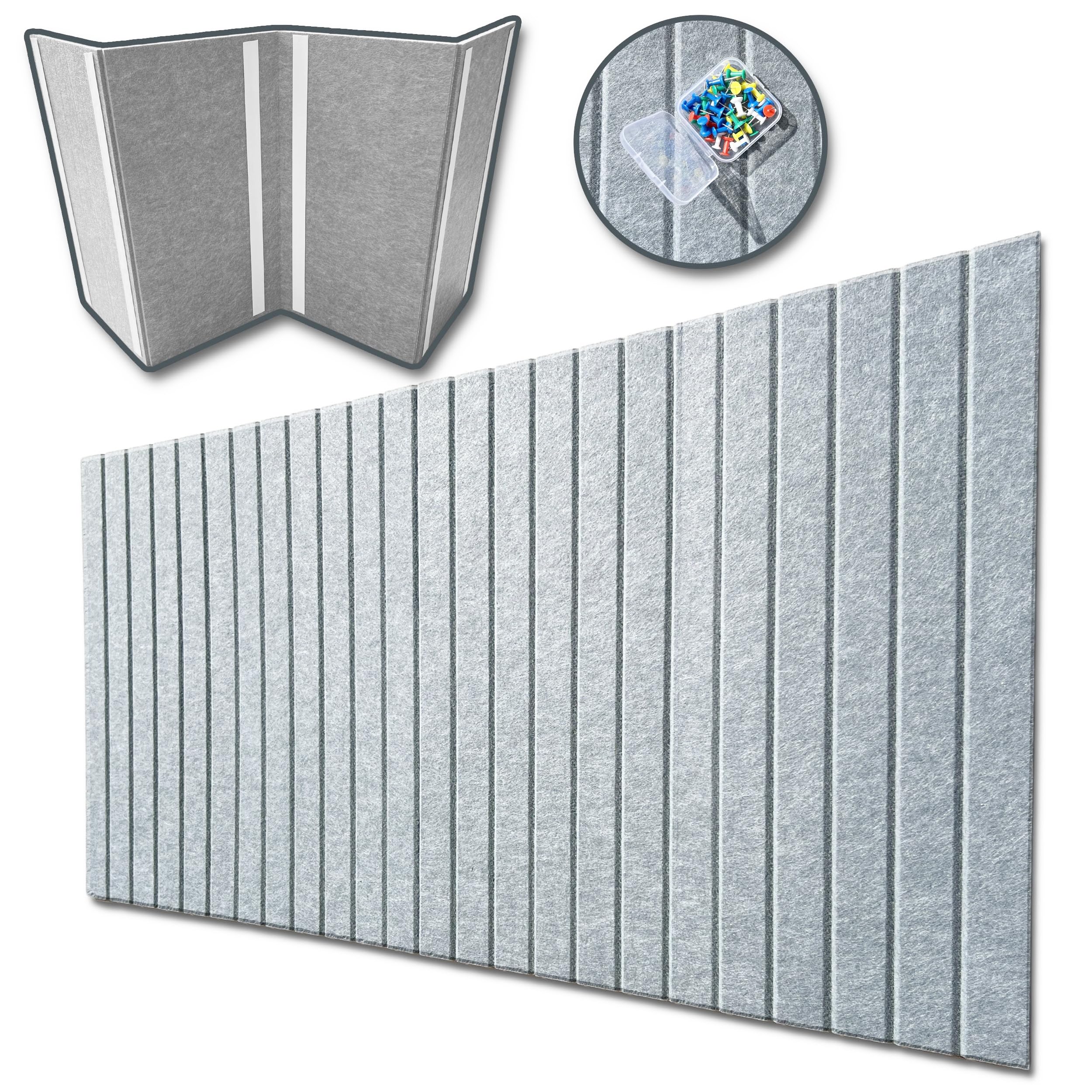 DECCART Samoprzylepne Panele Ścienne Filcowe 120x60 cm - Tablica Korkowa - Panel Ścienny 3D - Płyty Ścienne - Ścianka Lamelowa - Jasnoszary