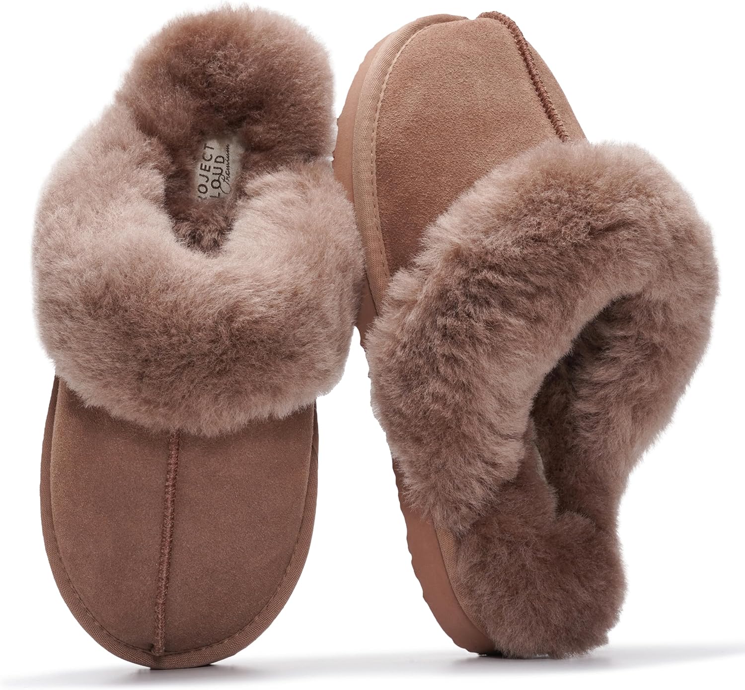 Project Cloud 100% Genuine Leather Slippers for Women Footwear with Genuine Fur Lining Womens Clogs & Mule - Non-Slip Indoor/Outdoor Scuff Womens Slippers with Memory Foam Insole (Henka)