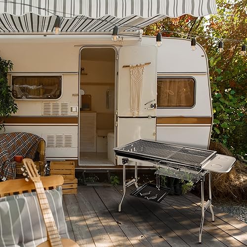 Miniatura 5 de Neature Parrilla de carbón portátil para camping, parrilla plegable de 26.8 pulgadas de alto con combustible de carbón para viajes y hogar