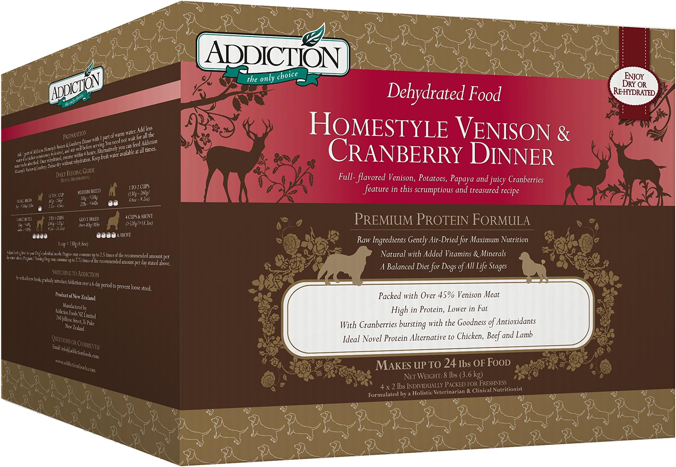 Addiction Pet Foods Addiction Homestyle Venison & Cranberry Filler Free Dehydrated Dog Food, 8 Lb.