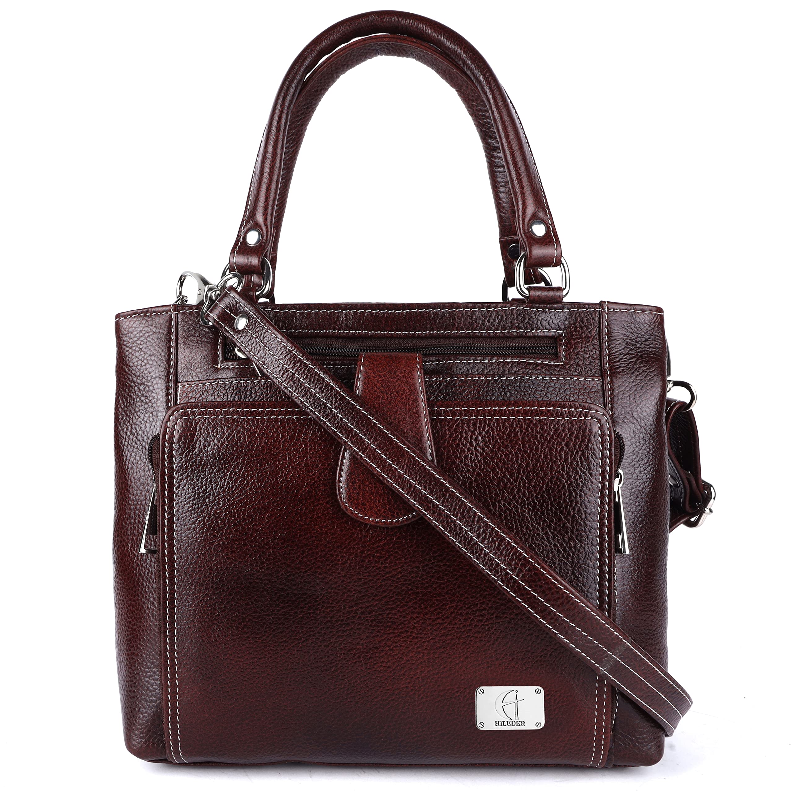 HiLeder Genuine Natural Leather Handbag Shoulder Tote Messenger Sling Top Handle Crossbody Bag for Women Girls | Front Zip Pocket Magnetic Closure | Brown (B0B5N5RTQ6) Amazon Price History, Amazon Price Tracker