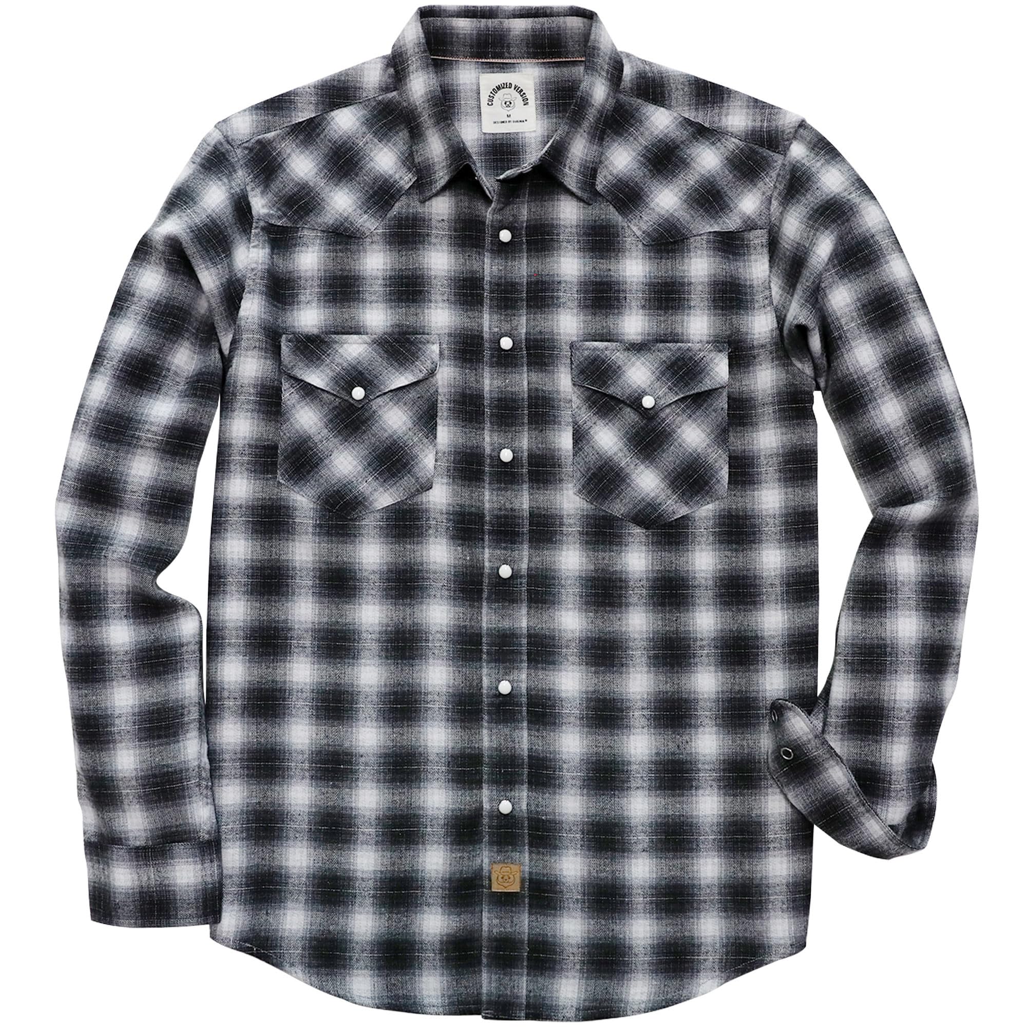 Dubinik® 6 oz Flannel Shirt for Men Western Cowboy Pearl Snap Long Sleeve Work Casual Buttons Vintage Plaid Shirts