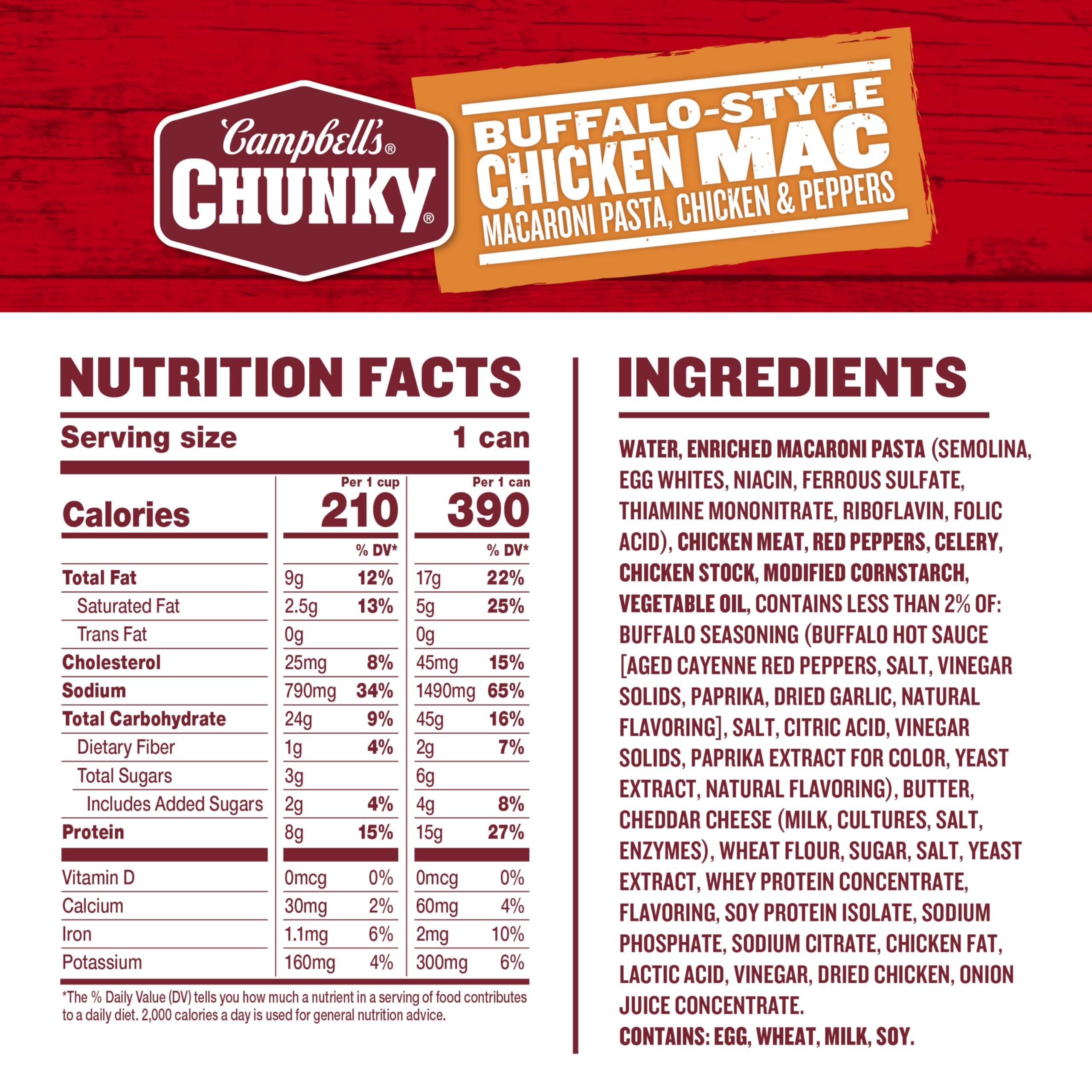 Campbell’s Chunky Buffalo-Style Chicken Mac Soup, 16.3 oz Can (8 Pack)