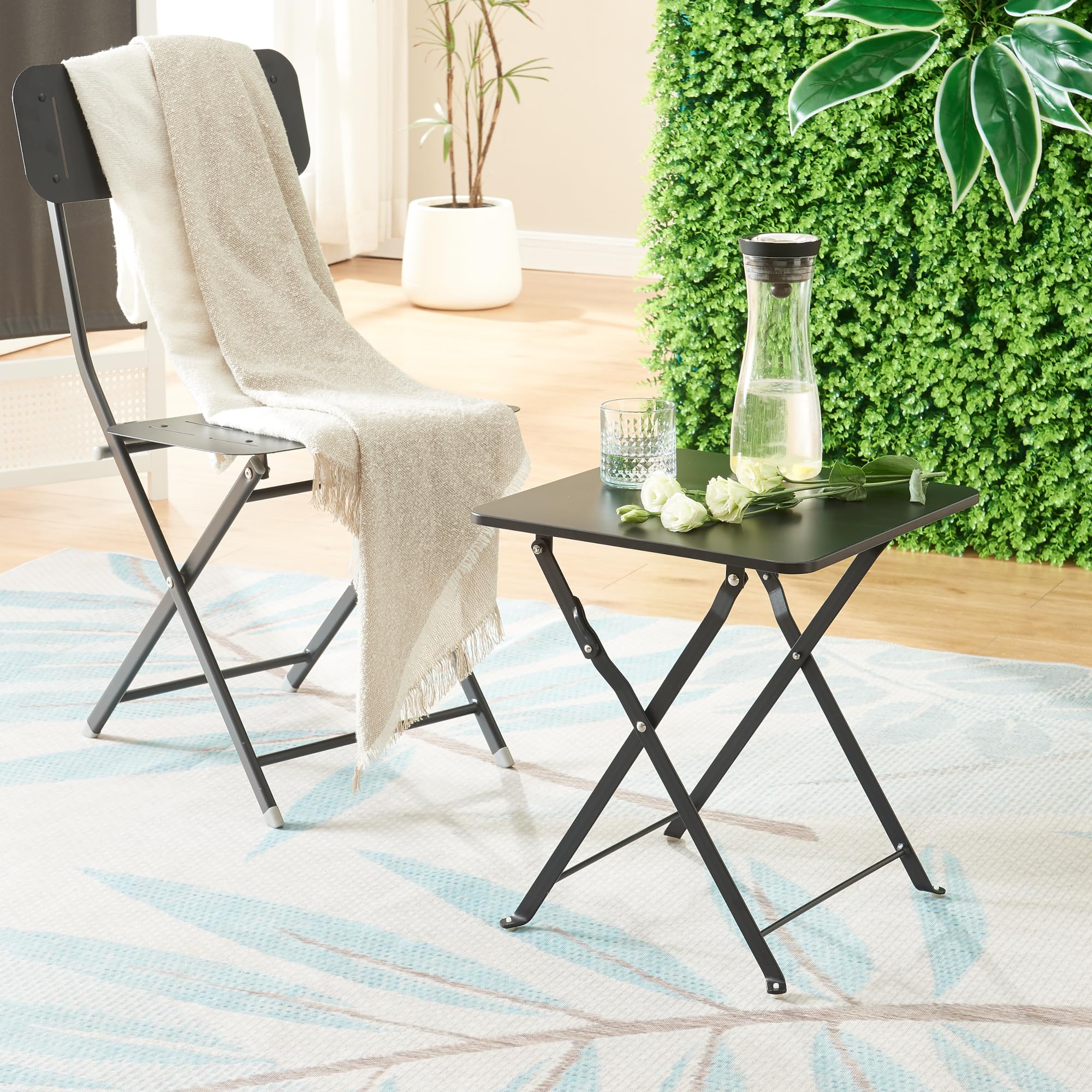 [en.casa] Tavolino Pieghevole da Giardino con Piano Quadrato Tavolo Richiudibile da Campeggio da Esterno Interno 45 x 40 x 40 cm in Acciaio - Nero