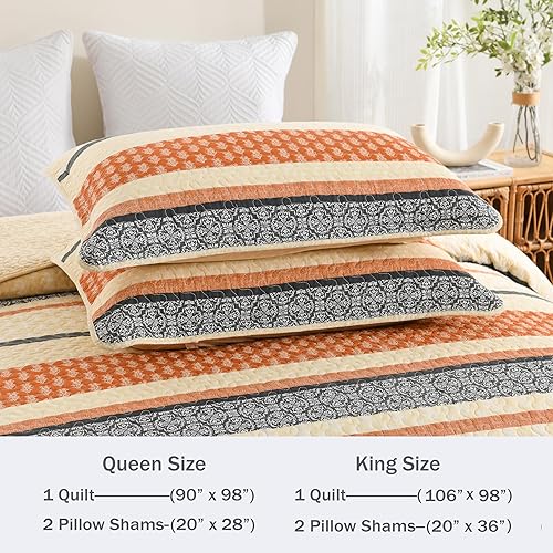 Vista 79 de Homzard - Juego de edredón de algodón a rayas, color gris, tamaño Queen, colcha reversible geométrica con 2 fundas de almohada, ropa de cama ligera