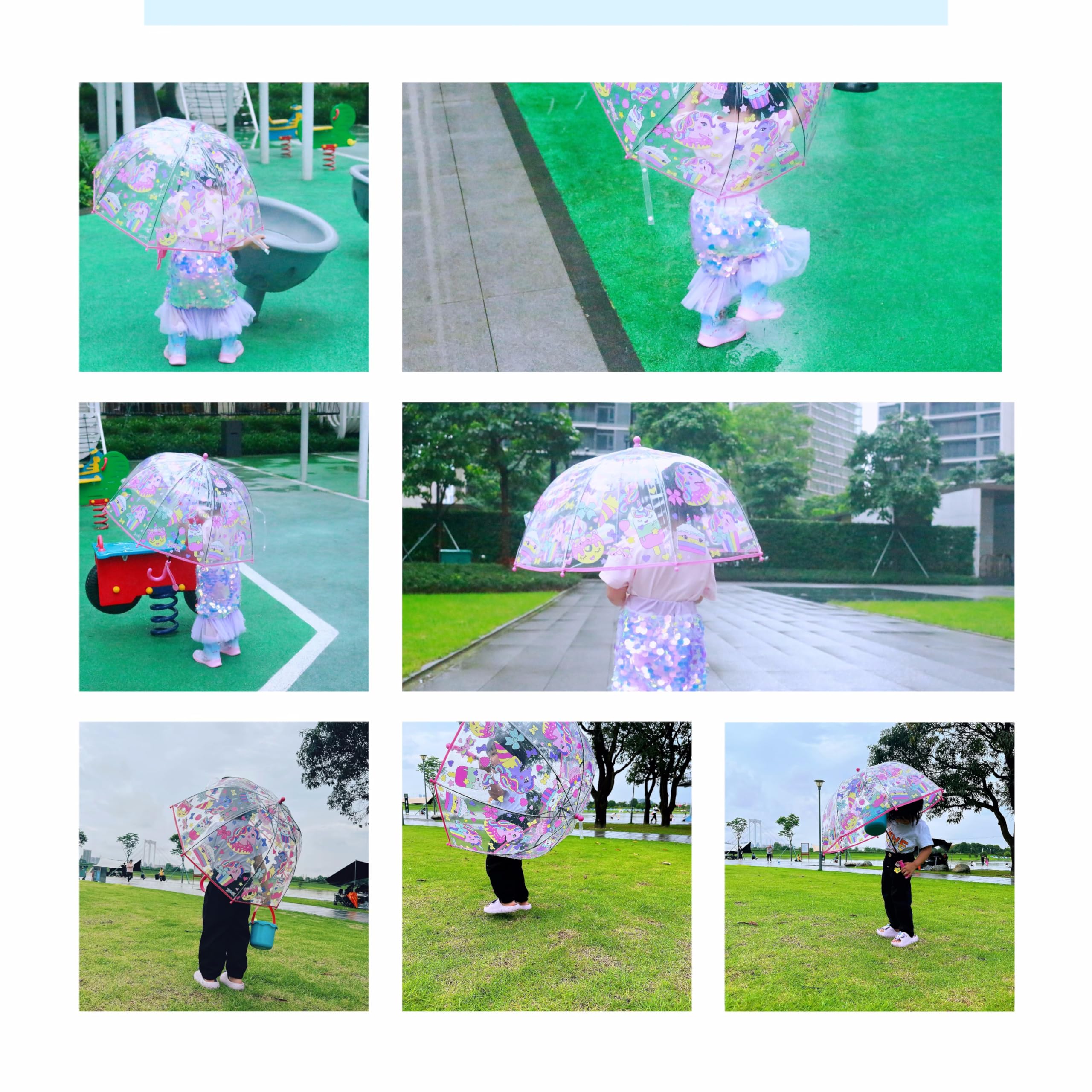 Rhomba Paraguas Transparente de Burbuja para Niños - Ligero y Lindo 8 Fibras Costillas Cúpula Perfecto para Correr (Unicornio Rosa), S