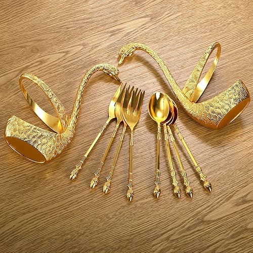 Miniatura 7 de Paquete de 14 soportes de base de cisne con tenedores de cuchara de café, juego de cubiertos de postre creativo, cucharaditas decorativas para