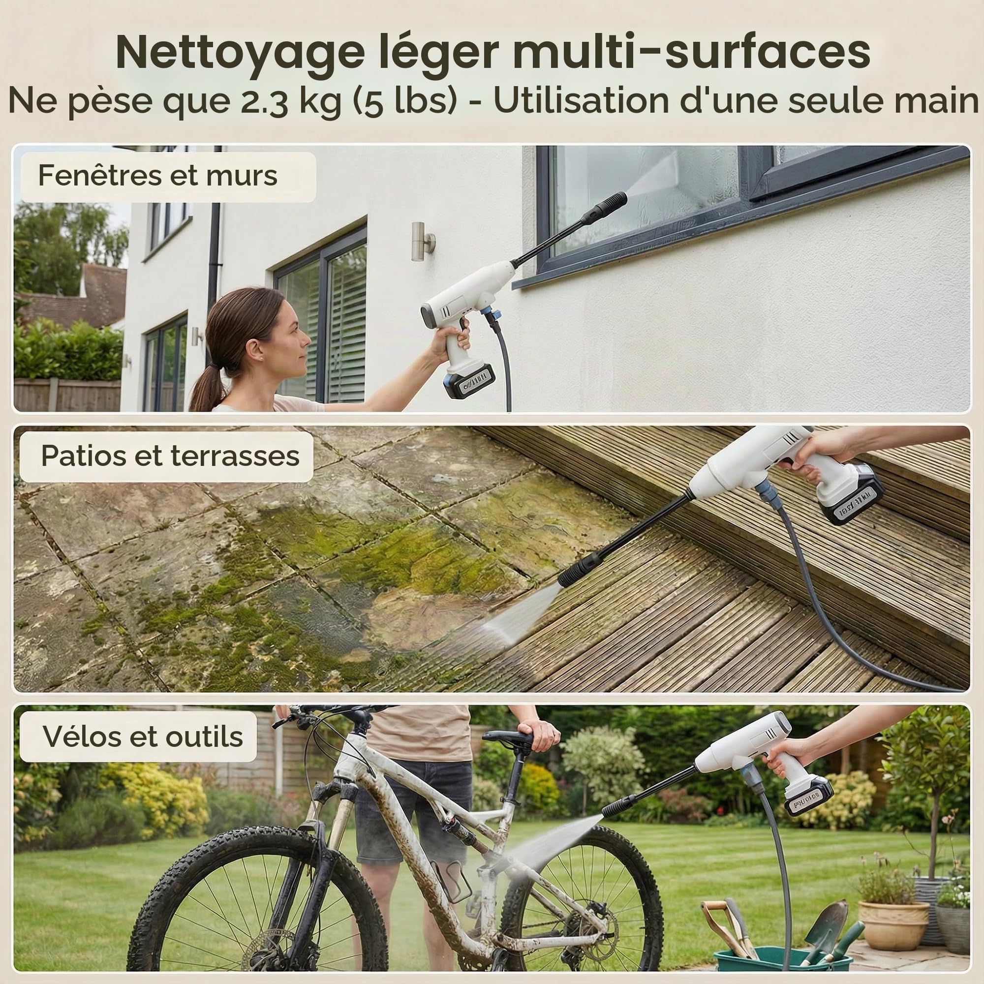Nettoyeur Haute Pression sans Fil : 725PSI avec Batterie 21V 4.0Ah et Cannon à Mousse - Buse de Nettoyage Haute Pression pour Voiture/Terrasses et Jardins