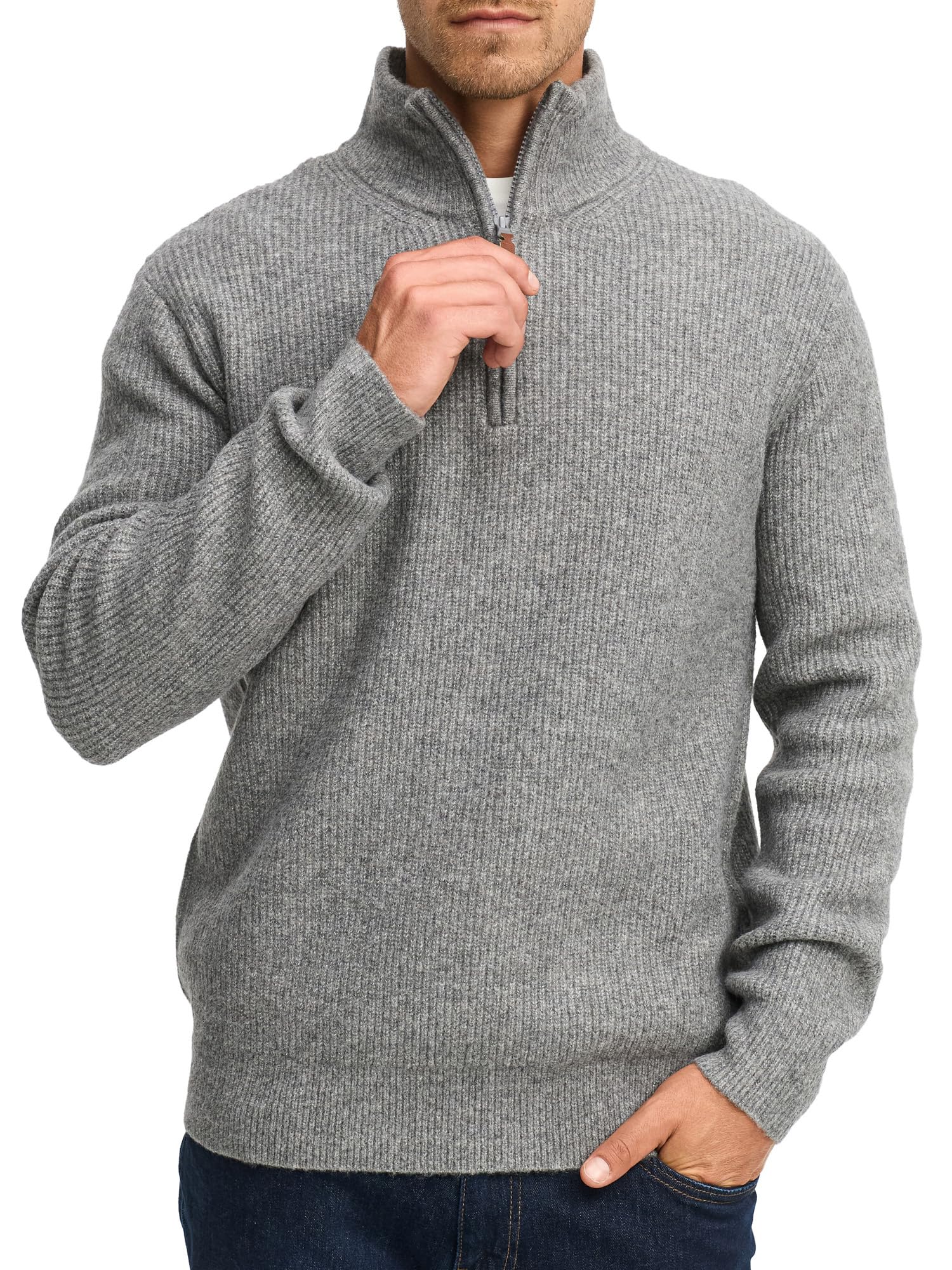 Indicode Herren INPeace Half Zip Grobstrickpullover mit Stehkragen und Reißverschluss | Strickpullover für Männer