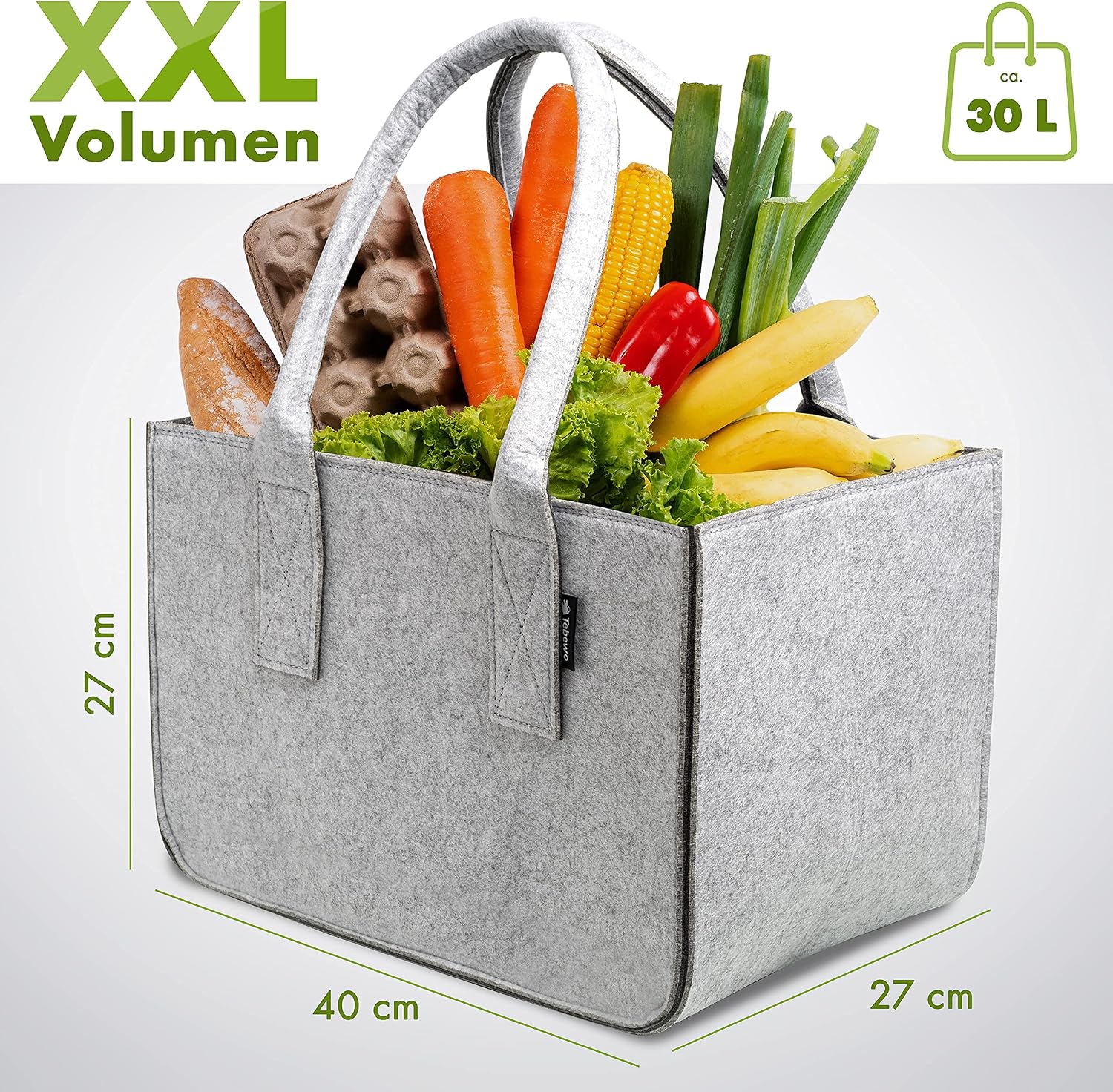 Felt shopping bag, large shopping bag with handle, foldable, firewood pocket for storage of wood versatile carry bag - Image 3