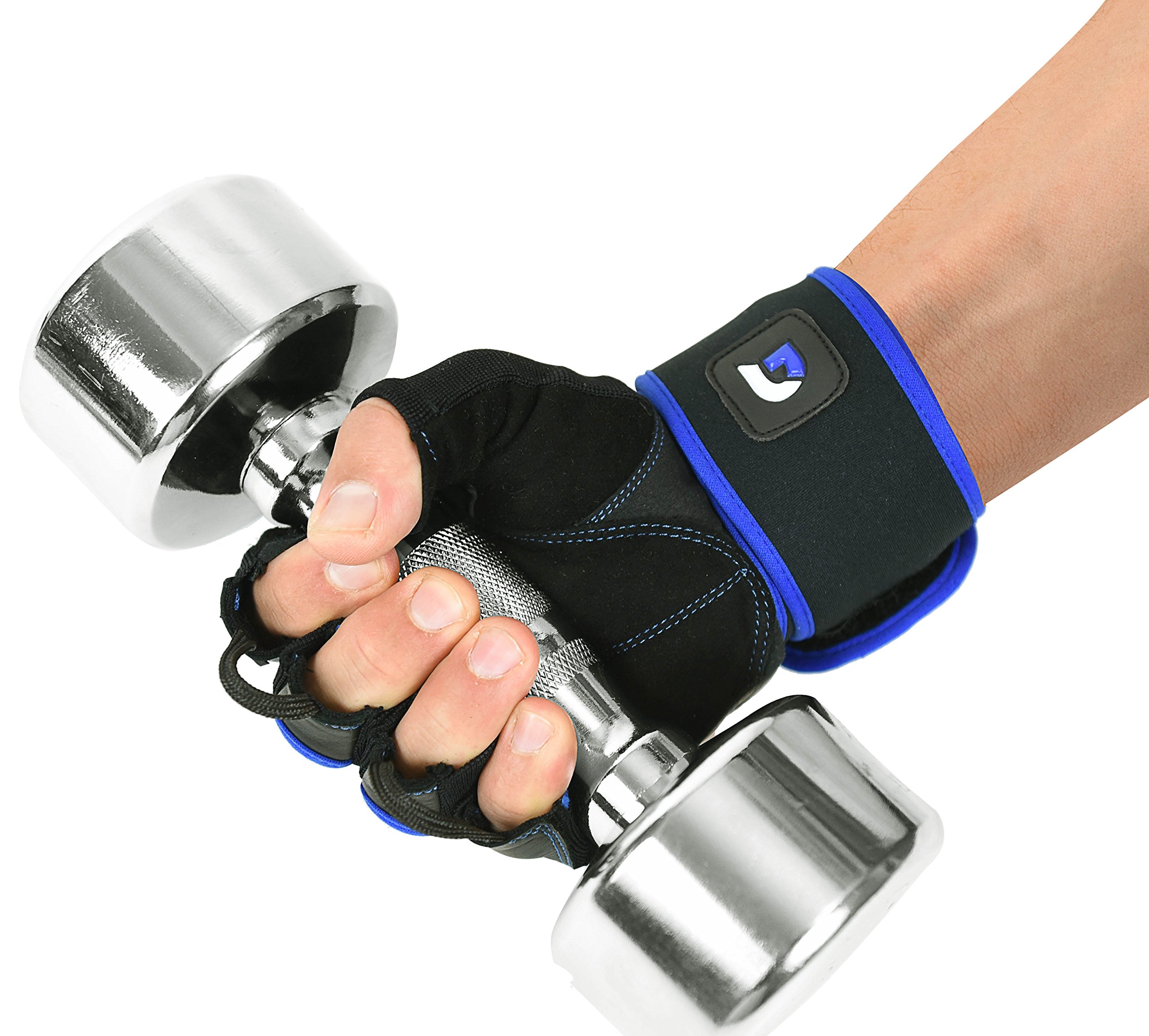 Gym Gloves - Ranger with Built in 2" Wide Wrist Wraps Design for Weight Lifting, Power Lifting, Bodybuilding & Strength Training Workout Exercises (Black & Blue, Large 8 1/8" - 8 1/2")