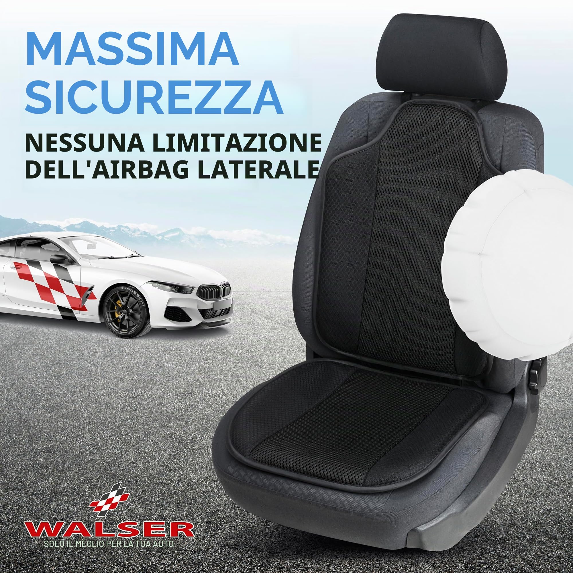 WALSER coprisedile auto Aero-Spacer, proteggi sedile traspirante, cuscinetto protettivo universale con imbottitura, comodo coprisedile nero 13994