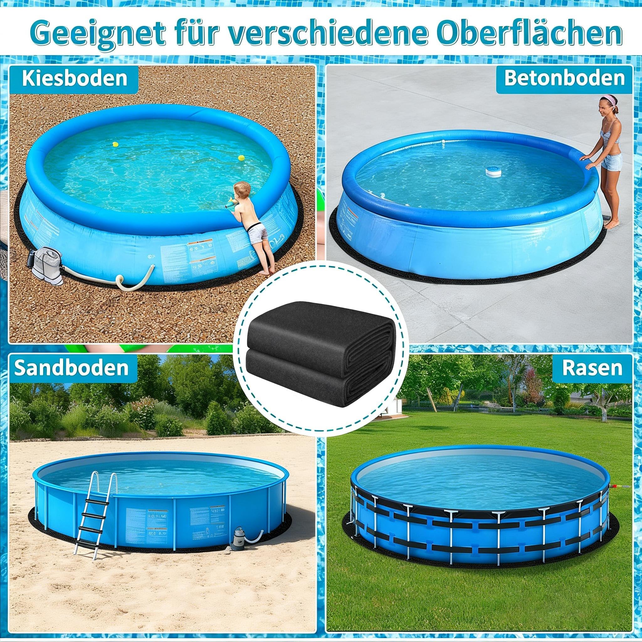 Cubierta de piscina para exterior, tejido de fieltro reforzado 200g/m², diseño sin costuras, protección contra pinchazos, recortable para piscinas hinchables, alfombrillas de piscina, protección para