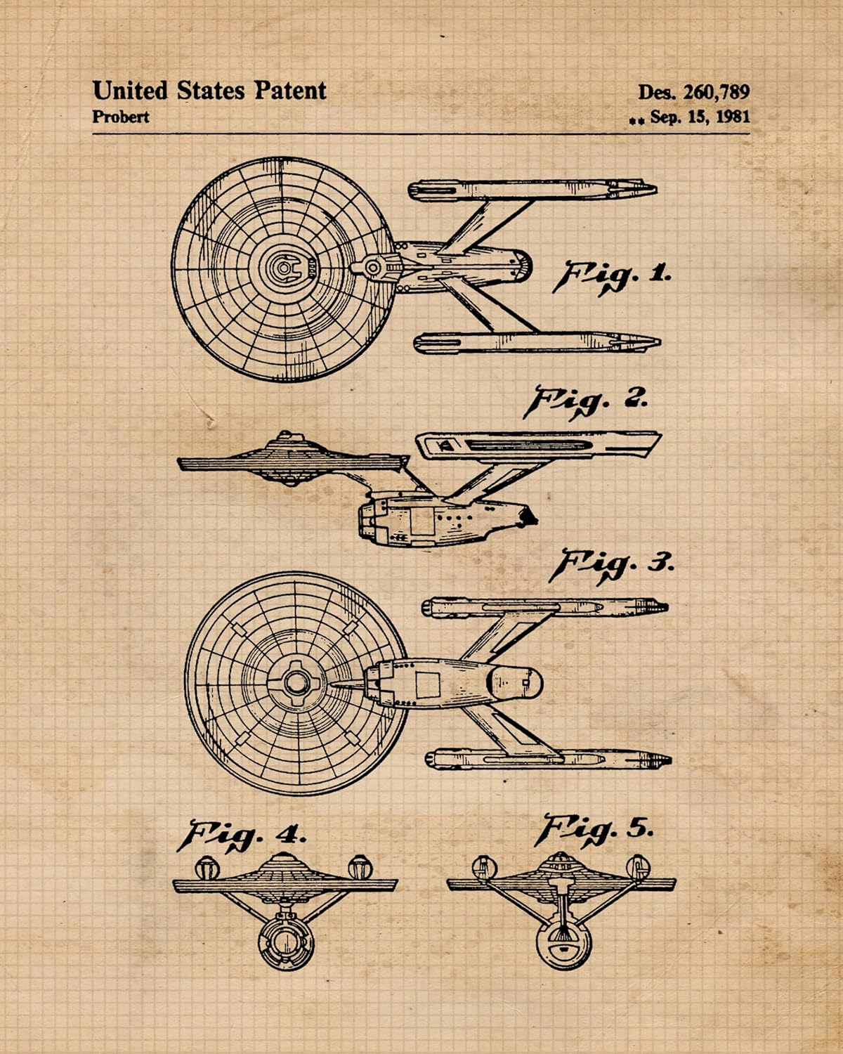 Classic Scifi Star Vessels Patent Prints, 6 (8x10) Unframed Photos, Wall Art Decor for Home Work Office Trek Toys ComicCon Movie Gears Garage Space Shop School Aviation Student Teacher Coach