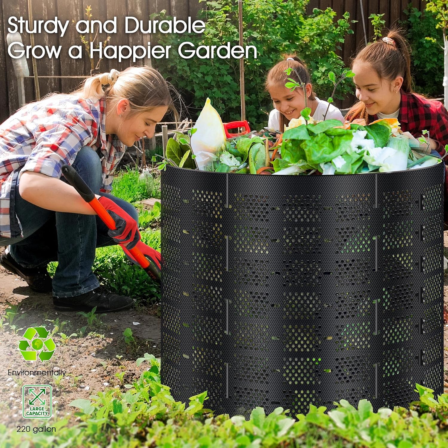 Compost Bin Outdoor, 220 Gallon Expandable Outdoor Composter with Garden Gloves, Easy Assembly Large Capacity Grid for Home Garder Lawn Fertile Soil Leaves and Grass : Patio, Lawn & Garden