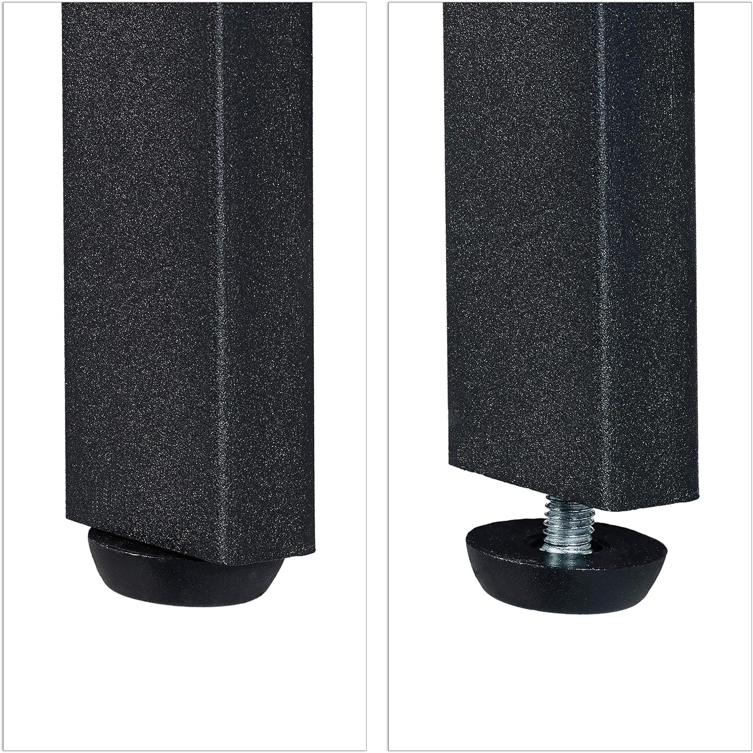 Close-up of the adjustable foot on the Relaxdays Corner Shelf, showing the screw mechanism for leveling.