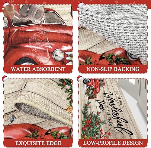 Miniatura 4 de Pauwer Juego de 3 alfombras de cocina de Navidad, tapetes de cocina de árbol de Navidad, alfombras y tapetes de cocina de granja, antideslizantes,