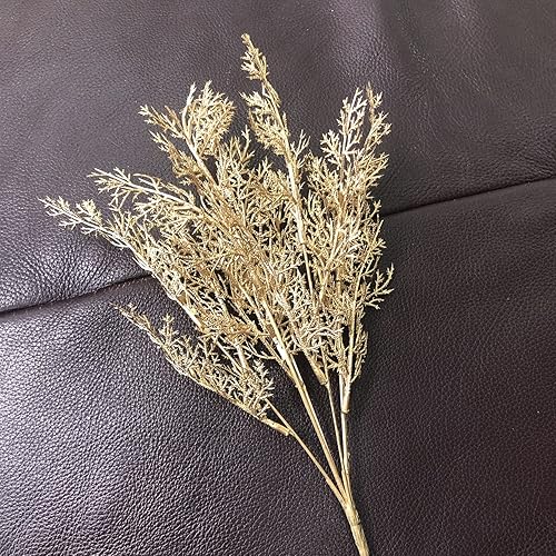 Miniatura 4 de Plantas artificiales hierba de pino dorado para Navidad arbustos de helecho arbustos de helecho arbustos sintéticos vegetación interior y exterior