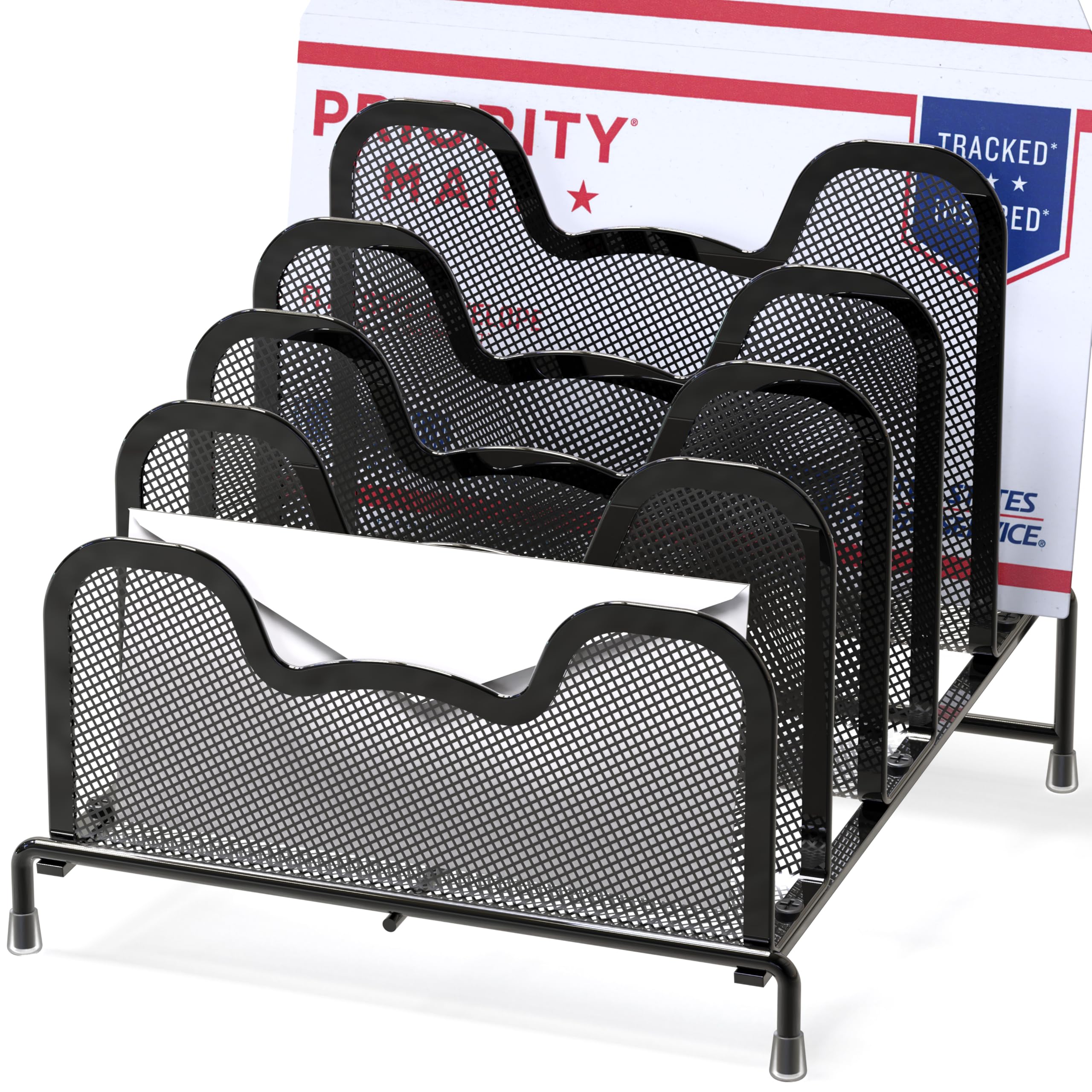 Simple Houseware Desk 5 Sections Step File Sorter Organizer, Black