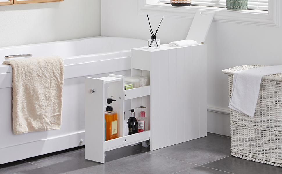 Mobiletto Bagno Stretto RELAX4LIFE Con Ruote - Salvaspazio, Porta Carta Igienica, Ideale Per Spazi Ridotti, Bianco