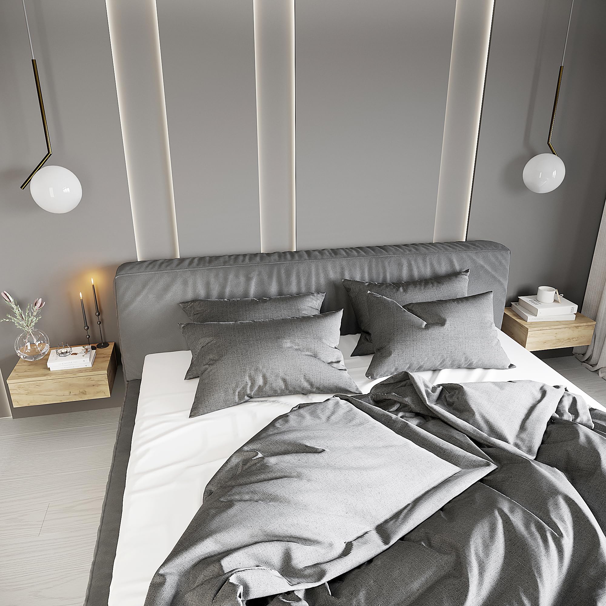 Komto Table de Chevet Suspendue Lot de 2 Chêne Miel – Table de Nuit Murale avec Tiroir, Idéal Chambre | Monaco 46 x 30 x 15 cm