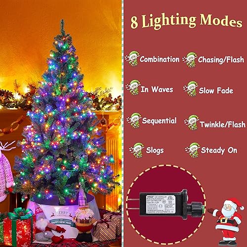 Miniatura 5 de Sunnyglade Árbol de Navidad artificial de alta calidad de 7.5 pies con 600 luces LED multicolor y soporte de metal duradero, 8 modos de iluminación,
