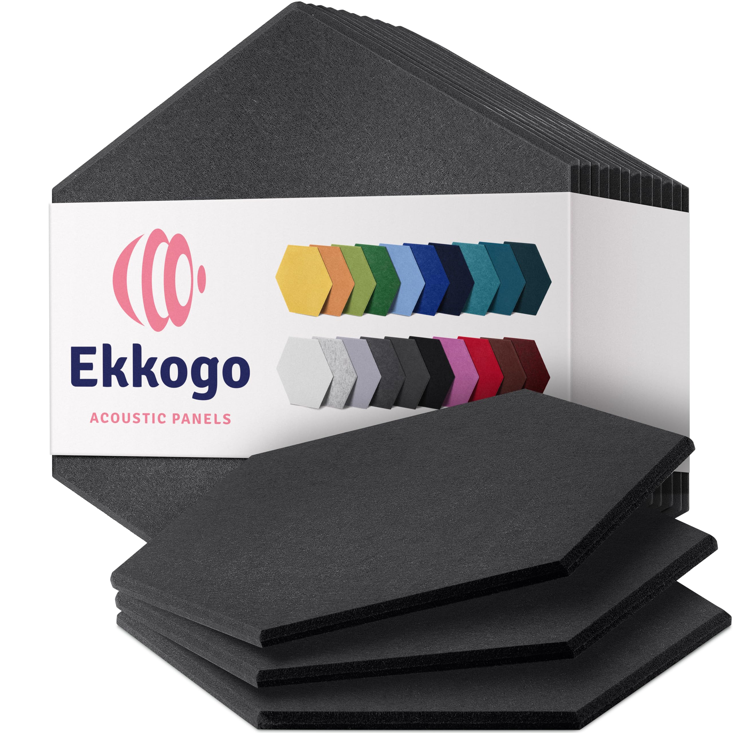 EkkogoAcoustic Panels 12-Pack Soundproof Wall Panels 14''X13''X0.4'' Sound Panels High Density Sound Dampening Panels - [Dark Gray Hexagon]