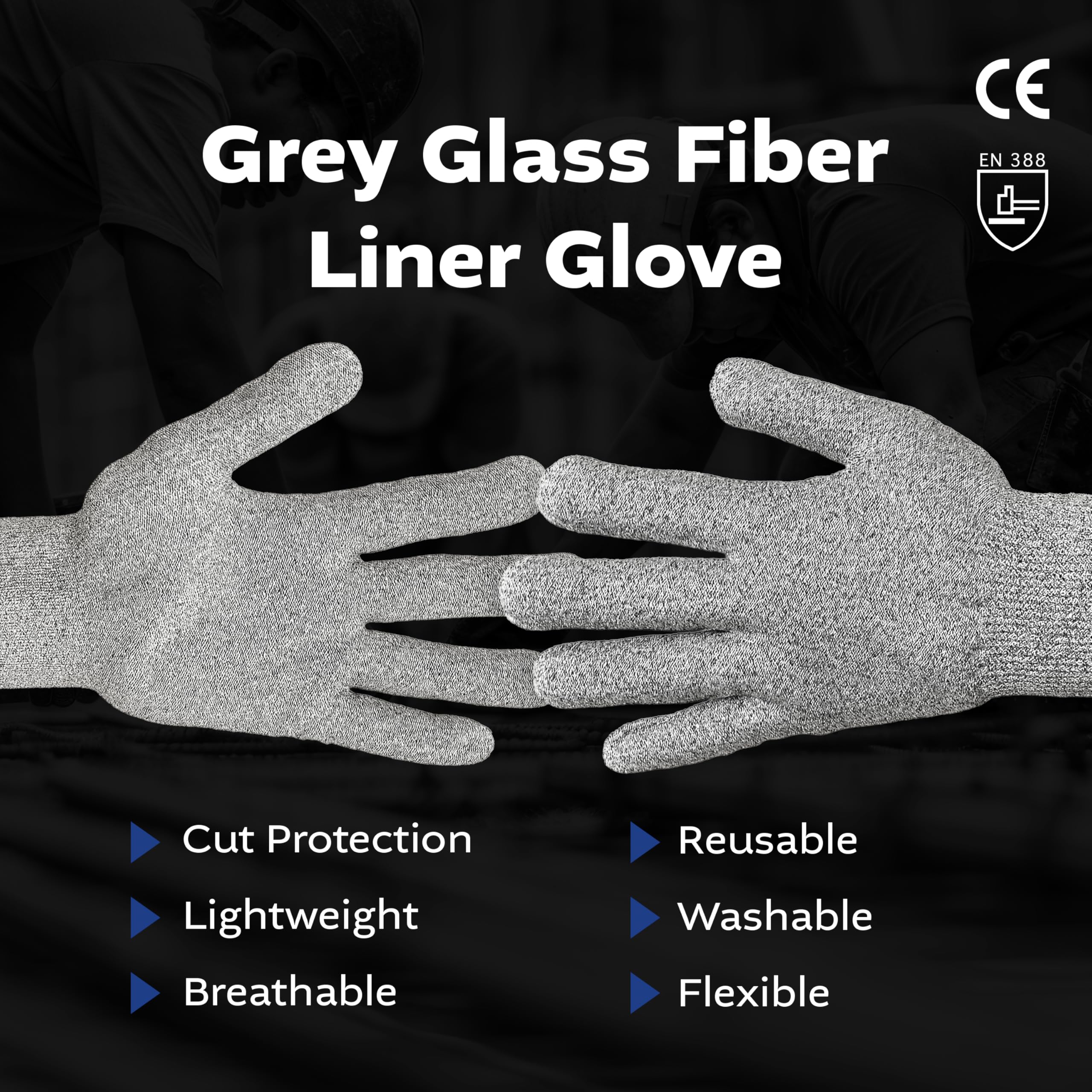 Gants en fibre de verre gris 5 paires (L)