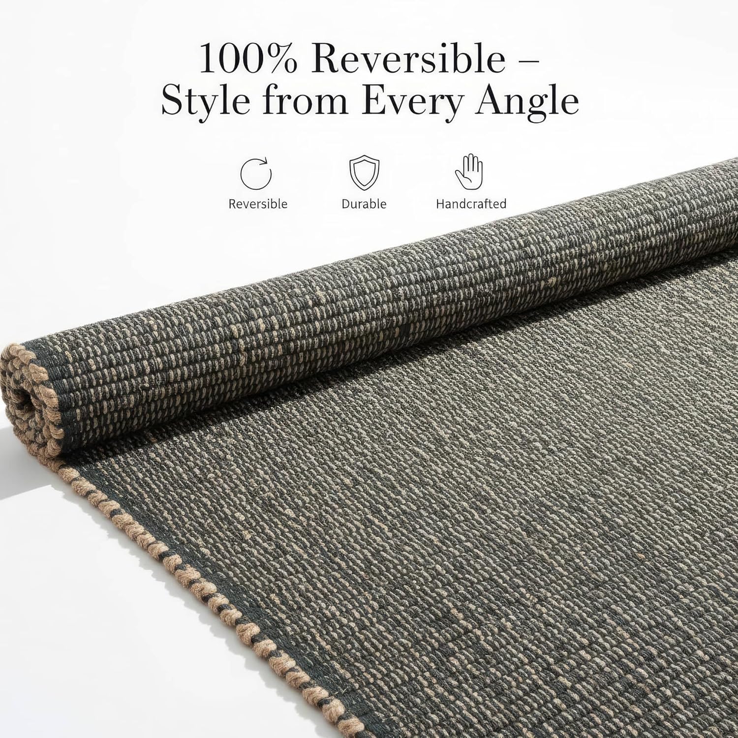 Green Jute & Cotton Braided Rug Rectangle 20" x 30" – Reversible Soft Mat for Entryway, Kitchen, Bathroom