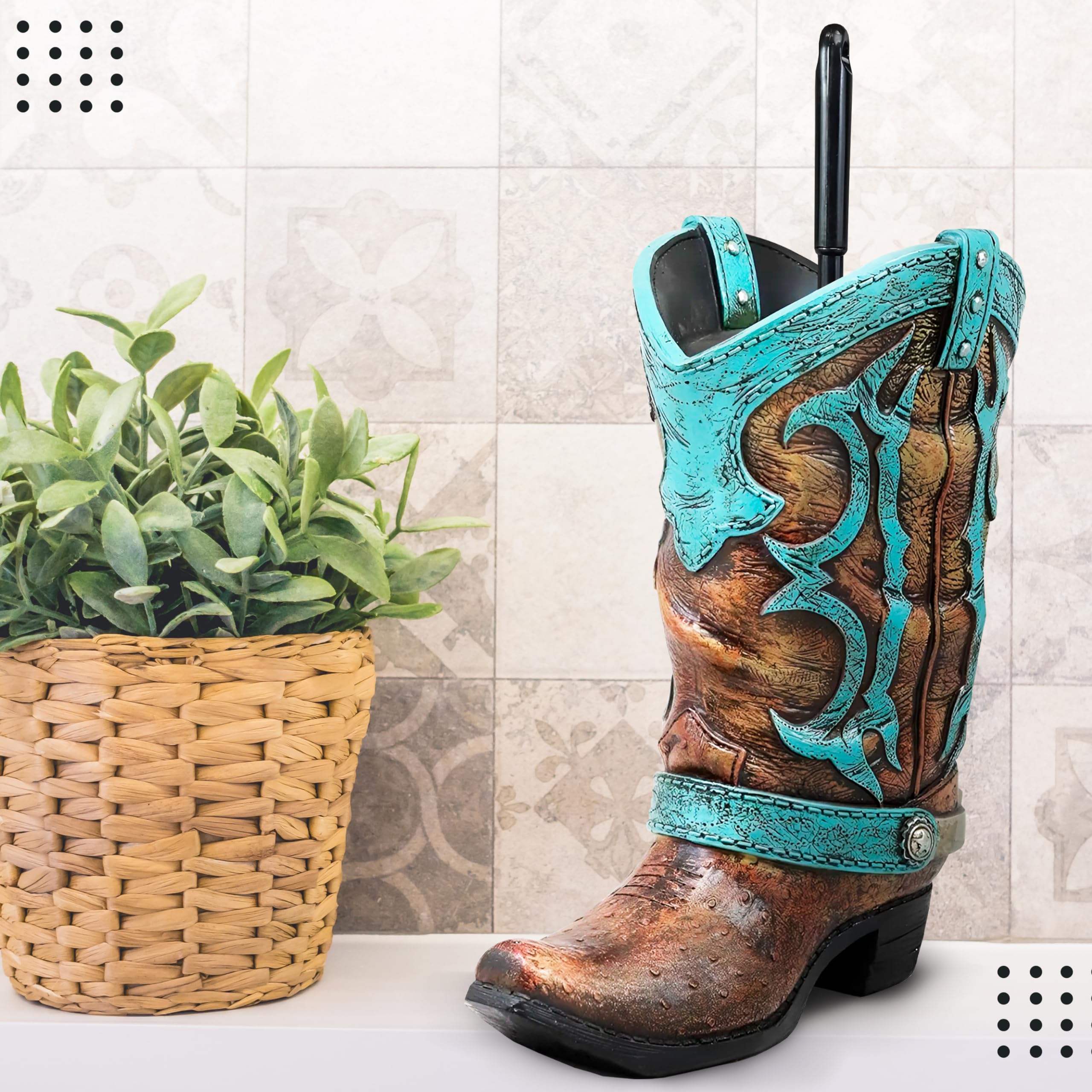 Granatan WC-Bürstenhalter, Cowboystiefel, Vintage-Stil, türkis, Badezimmerzubehör, rustikales Badezimmer-Dekor