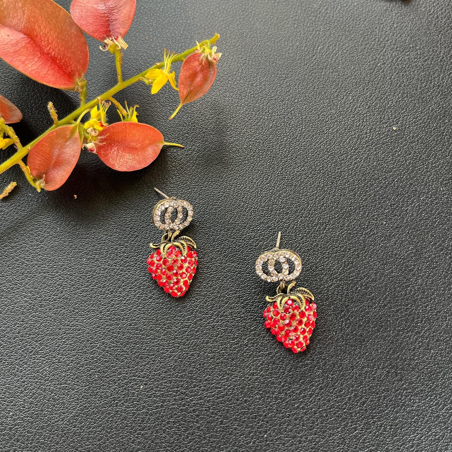 925 Sterling Silve Red Strawberry Studs Earring Cutee Cubic Zirconia Fruit Strawberry Drop Dangle Earring for Women Girls Jewelry Gifts - Image 5
