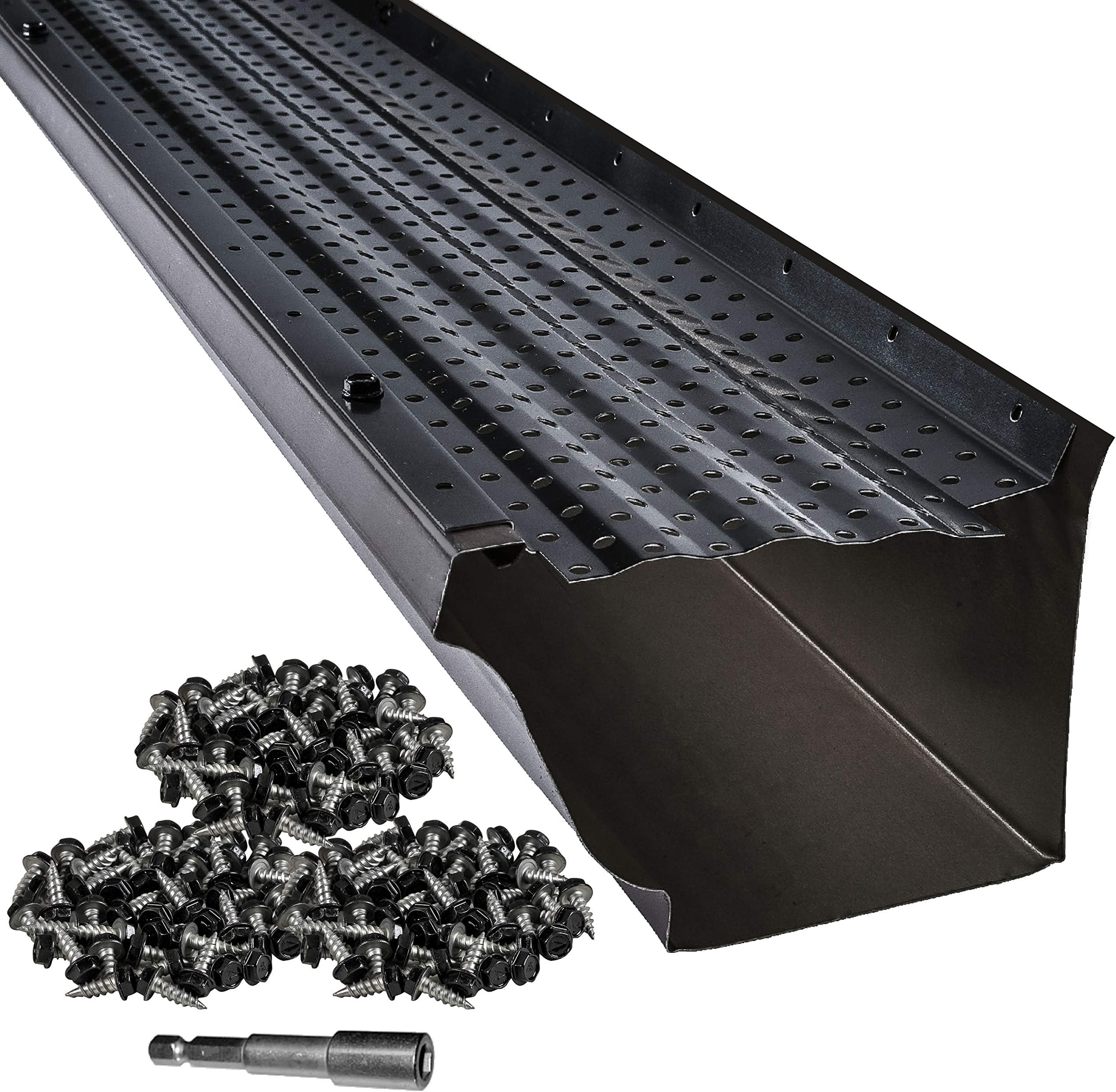 LeafTek DIY Gutter GuardsLeafTek Gutter Guards for Leaves 5 x 100' Black – Heavy-Duty Premium Aluminum Gutter Cover System with Vented Raised Ridge – DIY-Friendly Leaf Guard – USA Made –