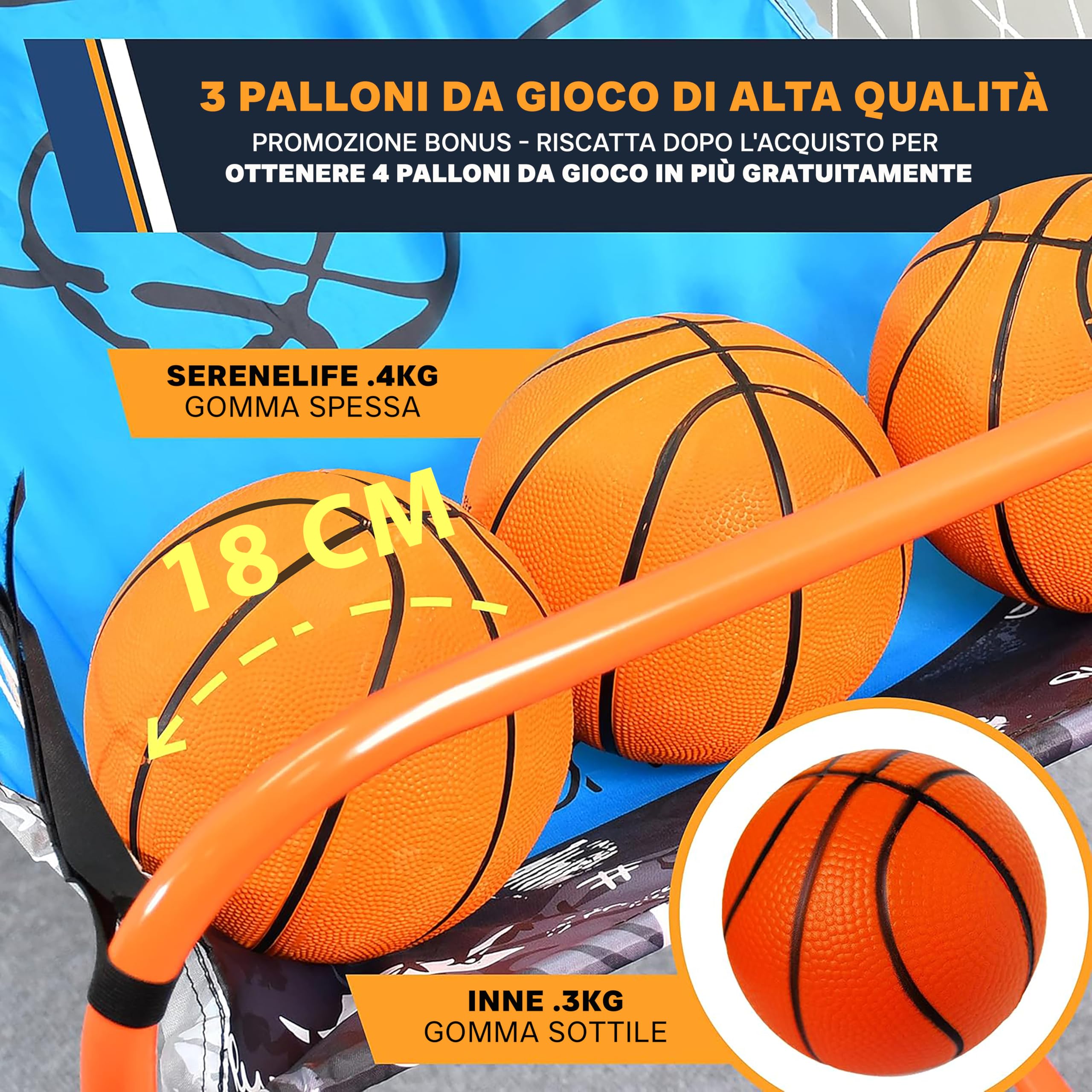 SereneLife Canestro Basket Esterno e Interno, Canestro da Basket Singolo Tiro con Opzione Audio, Grande Segnapunti LED, Blu