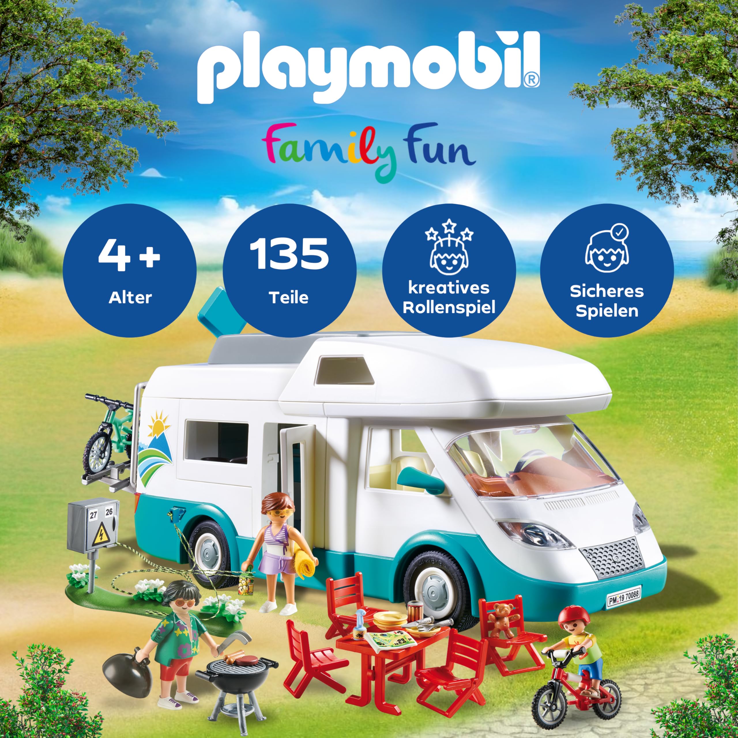 PLAYMOBIL Familien-Wohnmobil mit abnehmbaren Dach Spielzeug ab 4 Jahren 70088
