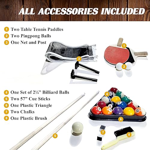 Miniatura 7 de Multiple Styles Pool Tables, Preassembled Playfields with Complete Billiard Accessory Sets, Perfect for Family Game Rooms