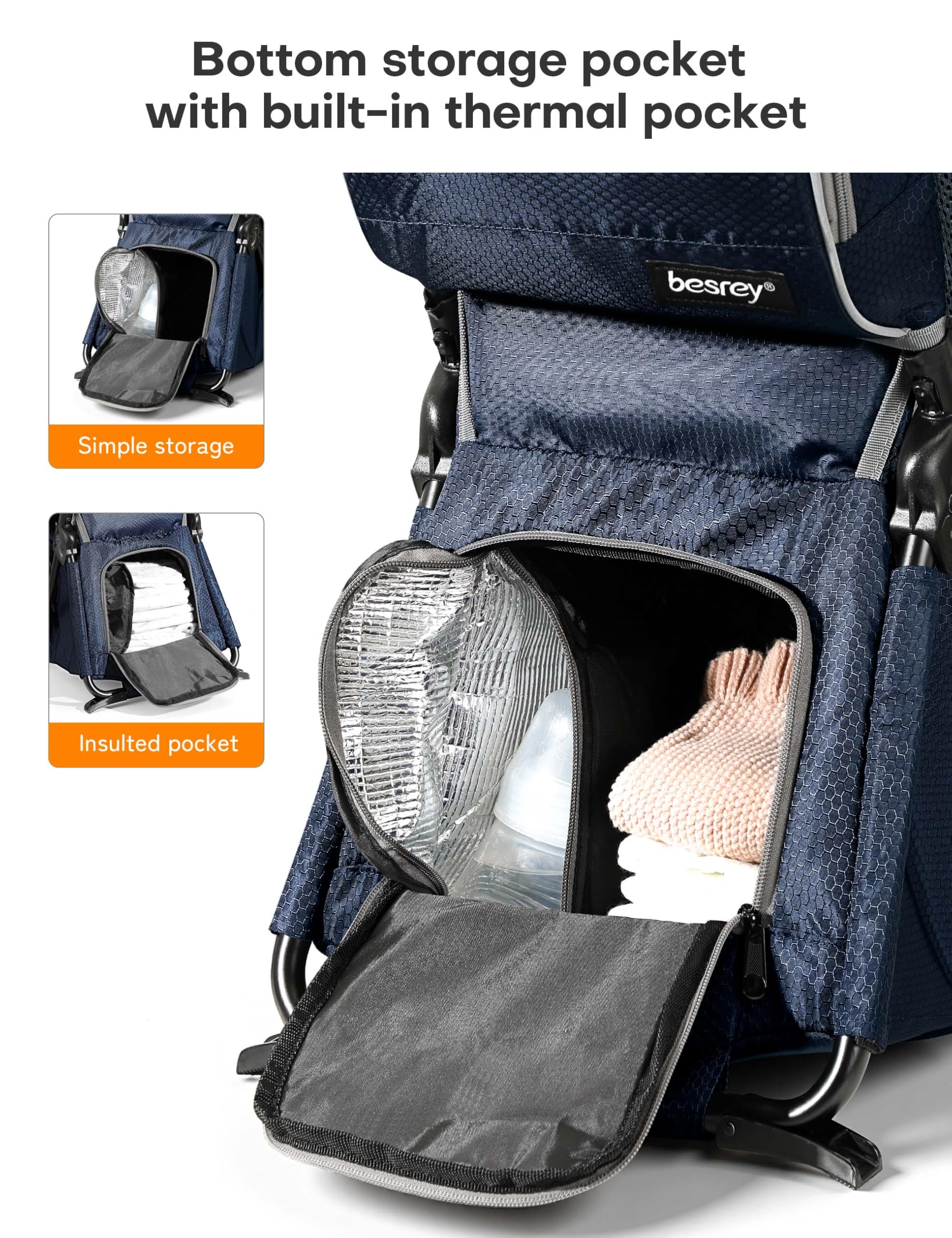 besrey Mochila portabebés, portabebés ergonómico, mochila de senderismo segura para niños pequeños con gran espacio de almacenamiento, asiento acolchado ajustable para niños