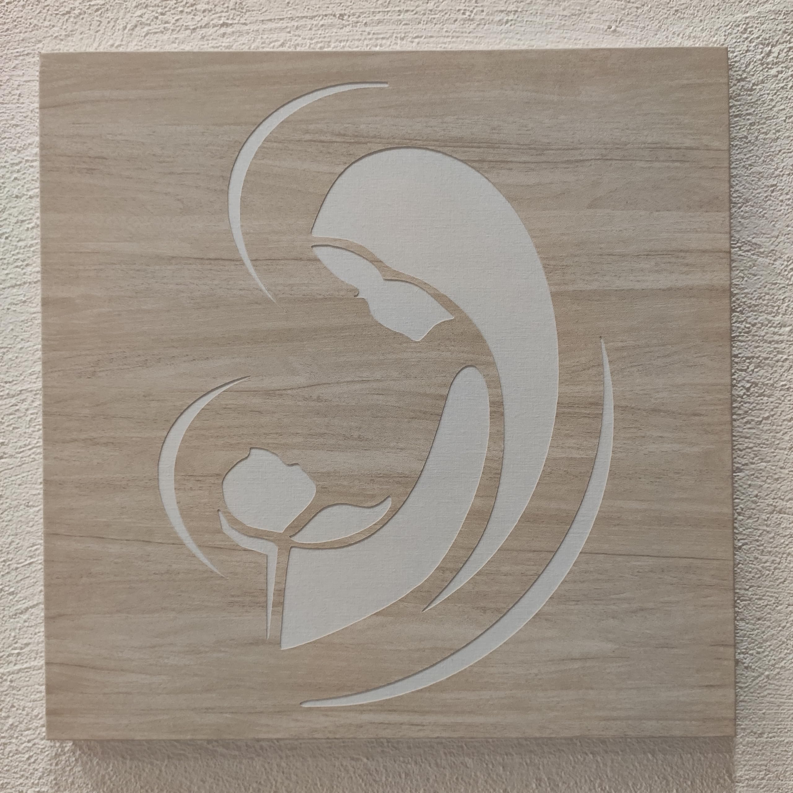 legnoegrafite Quadro sacro capoletto design moderno Madonna con bambino 40 cm in legno rivestimento effetto legno e tela di lino MADE IN ITALY colore personalizzabile