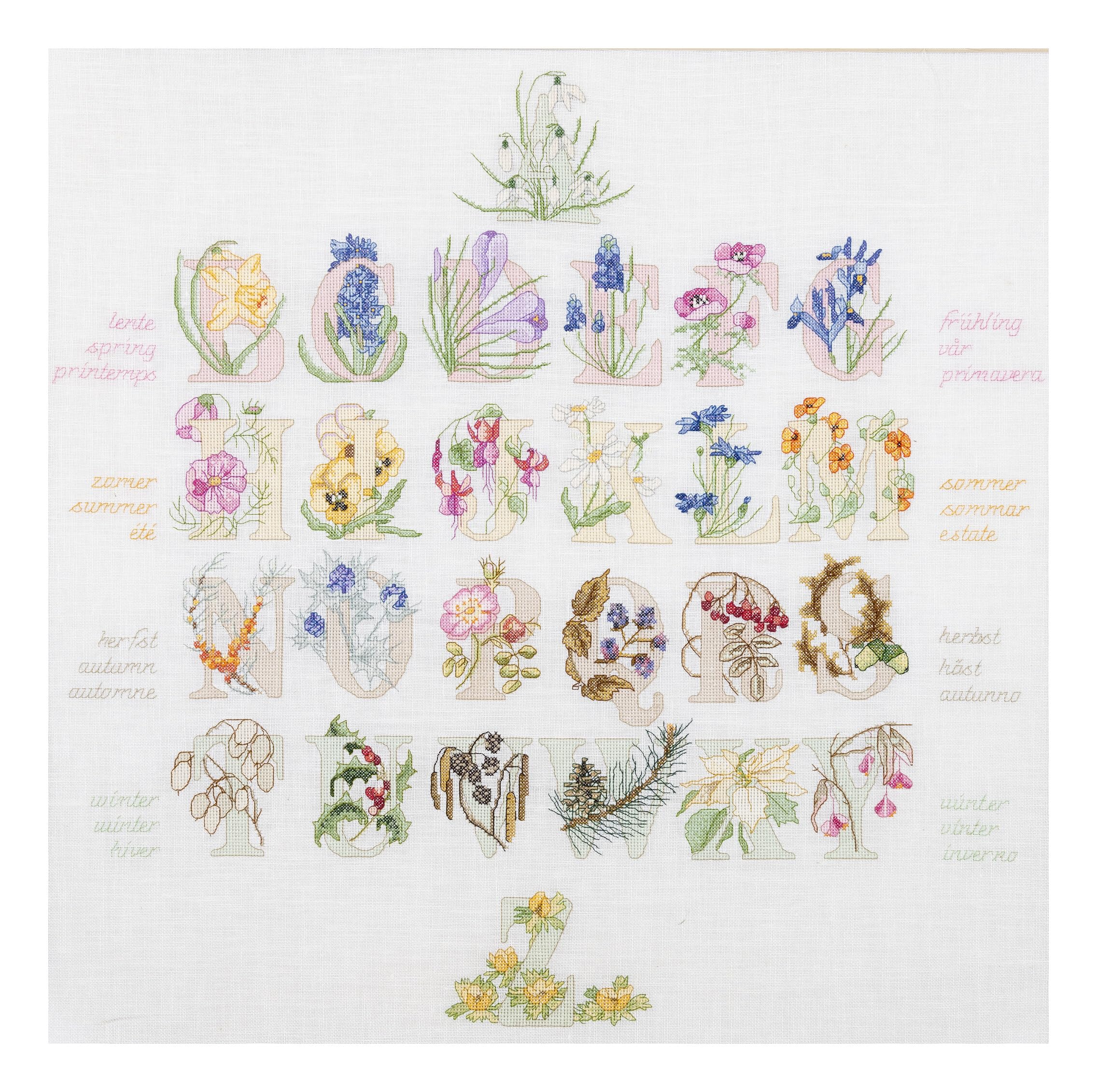Thea Gouverneur - Kreuzstich-Set - Blumenalphabet - Aida - 16 Count - Für Erwachsene - 2025A