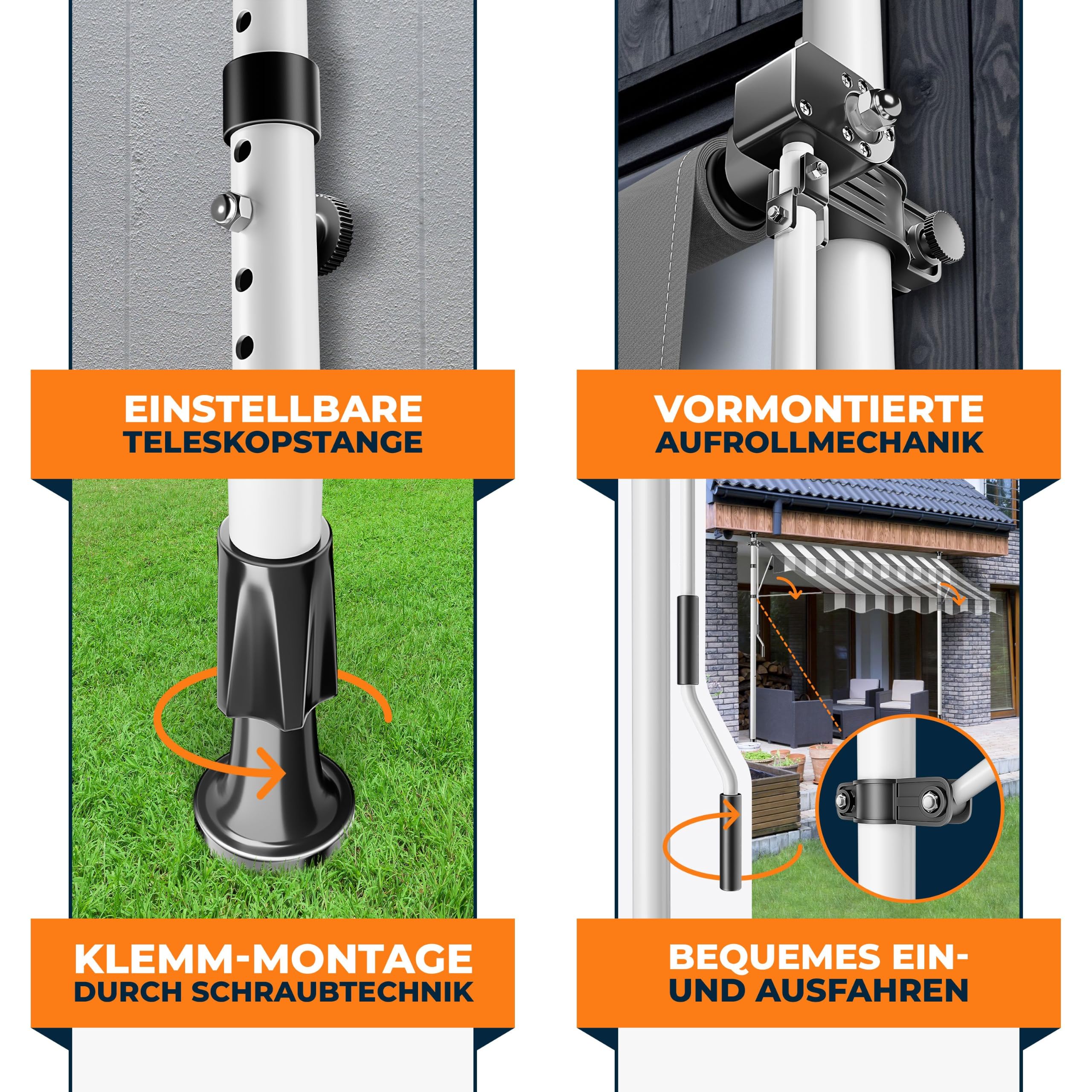 KESSER® Klemmmarkise mit Handkurbel Balkon | Balkonmarkise ohne Bohren | Markise UV-beständig höhenverstellbar & wasserabweisend