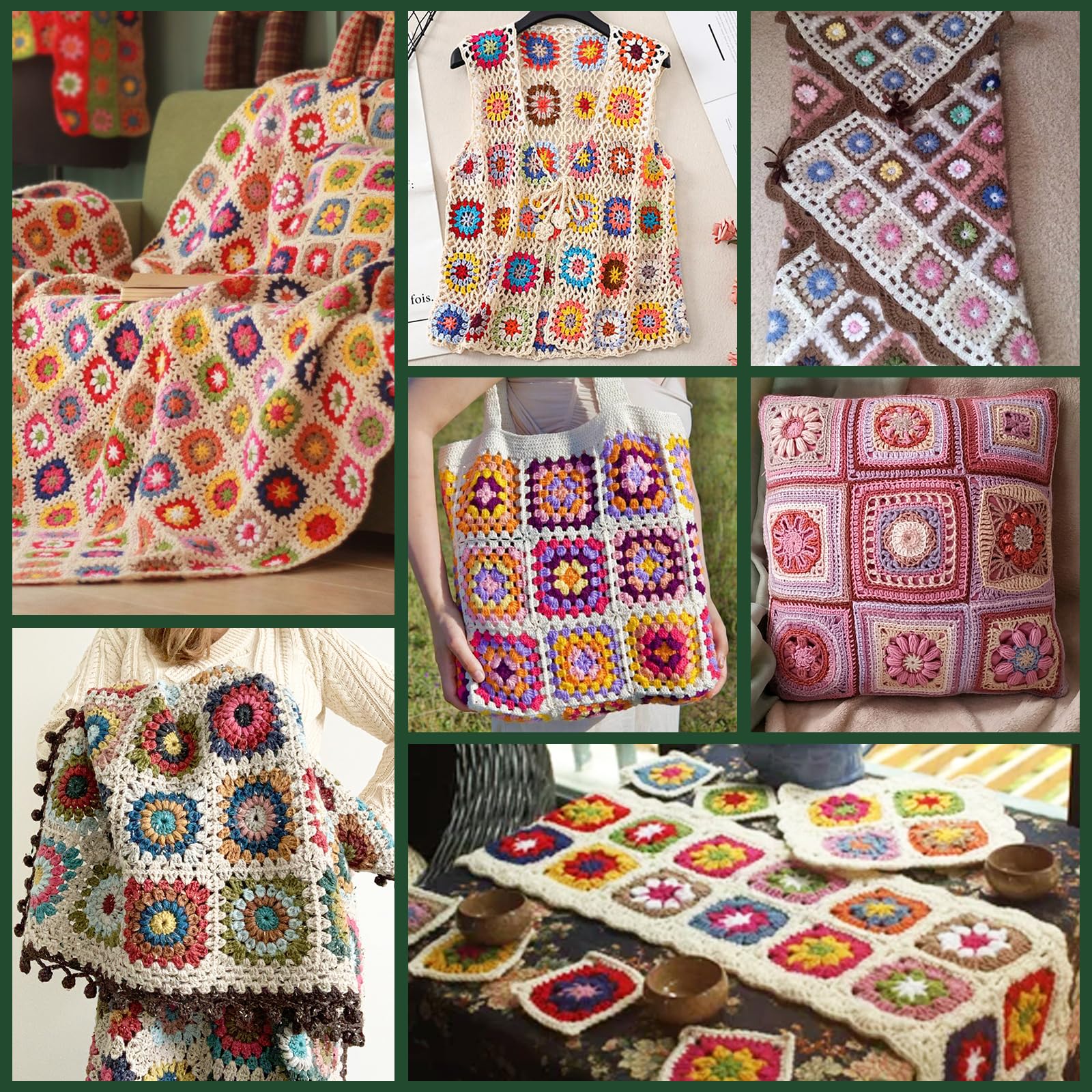 Tavola Per Bloccare Granny Square All'Uncinetto - Legno Di Bambù 29x29 Cm, Con 30 Aghi E Base - Foto 6